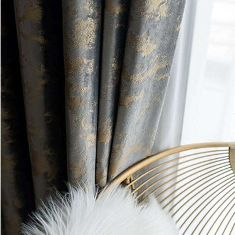 Luxury Golden Textured Velvet Curtains in Gray by T.B. London - Elegant Window Drapes for Living Room, Bedroom & Home Theater Decor