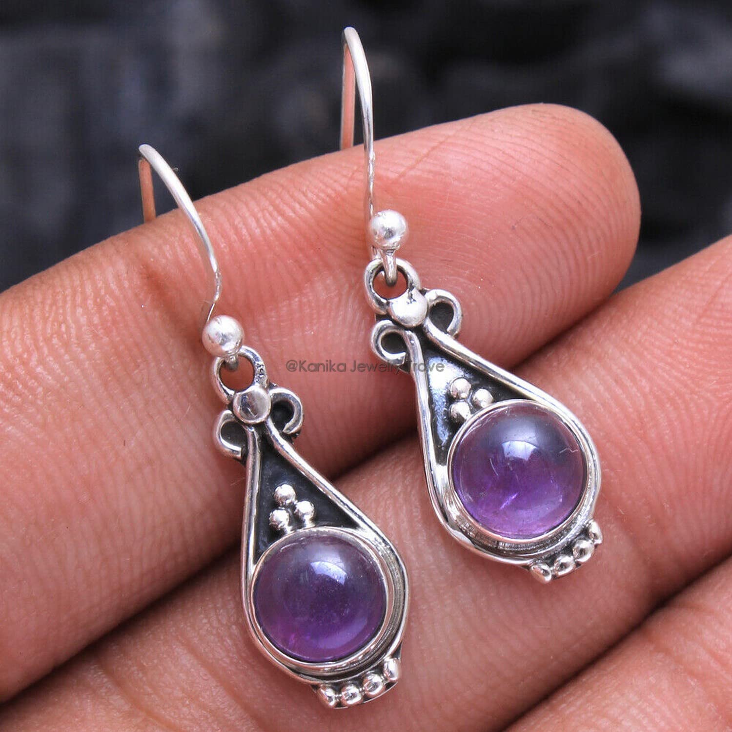 Natural Amethyst Gemstone 925 Sterling Silver Drop Earrings for Women & Girls - Bezel Set Dangle Earrings, Purple Bridesmaid Jewelry, Christmas Gift for Her | Perfect for Weddings, Parties & Special Occasions