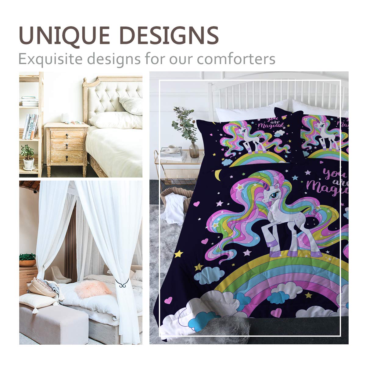 **BlessLiving Twin Unicorn Comforter Set for Girls - Purple Cartoon Unicorn Bedding with Comforter, Quilt & Pillowcase - Soft & Cozy Kids & Teens Bed Set (Twin/Twin XL) - Perfect for Bedrooms, Sleepovers & Gifts**