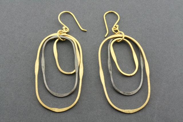 Gold Plated & Oxidized 3 Oval Hoop Earrings for Women - Elegant Boho Jewelry for Everyday Wear, Parties & Special Occasions