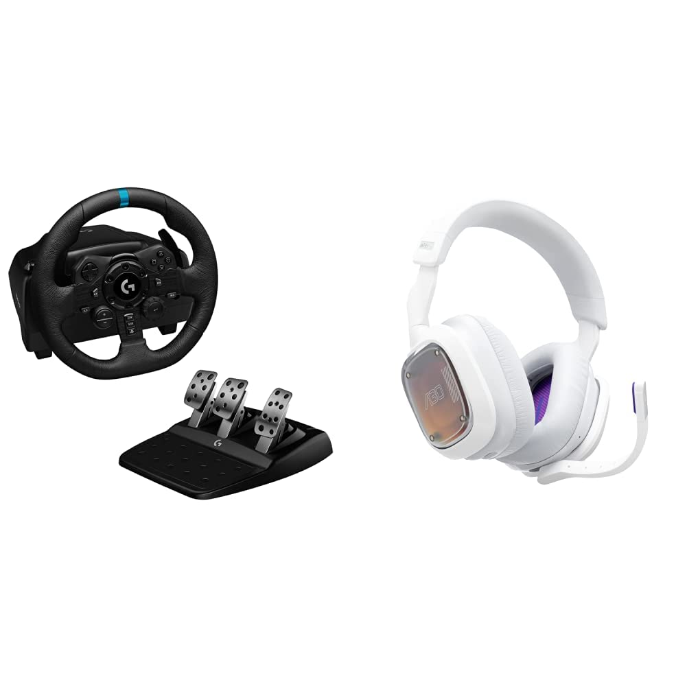 Logitech G923 Racing Wheel & Pedals for PS5, PS4, PC - TRUEFORCE 1000Hz Force Feedback, Responsive Pedals | Perfect for Sim Racing, Gran Turismo, Forza Horizon & F1 Gaming | Astro A30 LIGHTSPEED Wireless Gaming Headset Combo