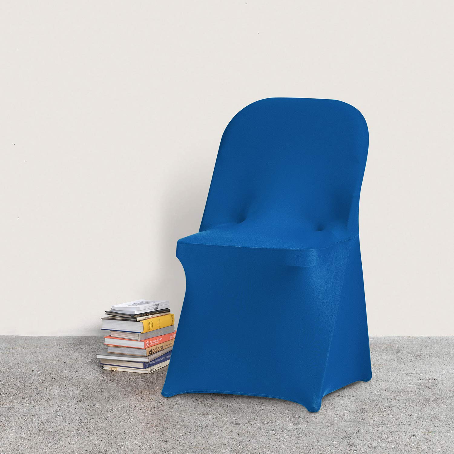 Peomeise Stretch Spandex Folding Chair Covers - 6 Pack Classic Blue Elastic Banquet Chair Slipcovers for Wedding, Party, Dining & Special Events - Perfect for Indoor & Outdoor Decorations