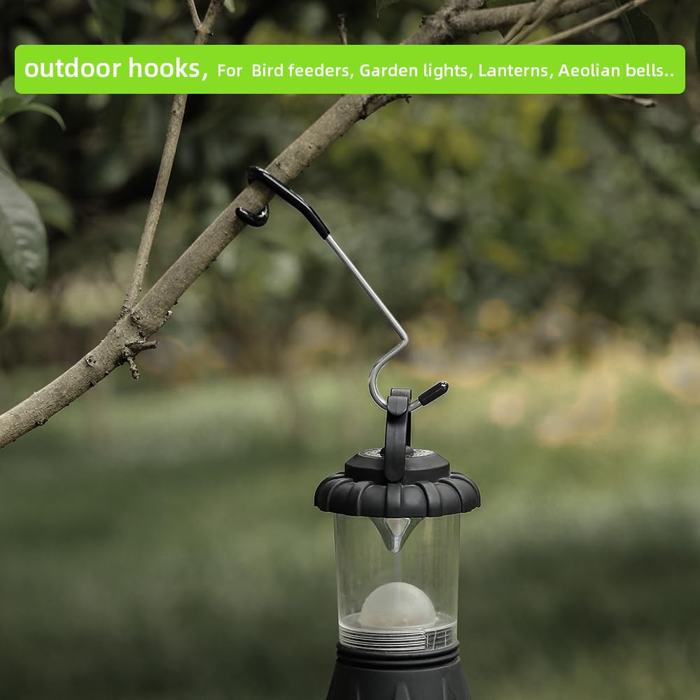 Outdoor Light Hook for Camping Tent Lamp Hanger, Bird Feeders & Garden Lights - Heavy Duty Non-Slip Pole Hook for Yard Lighting (2 Large & 2 Small Lantern Hooks) - Perfect for Camping, Backyard Decor & Outdoor Parties