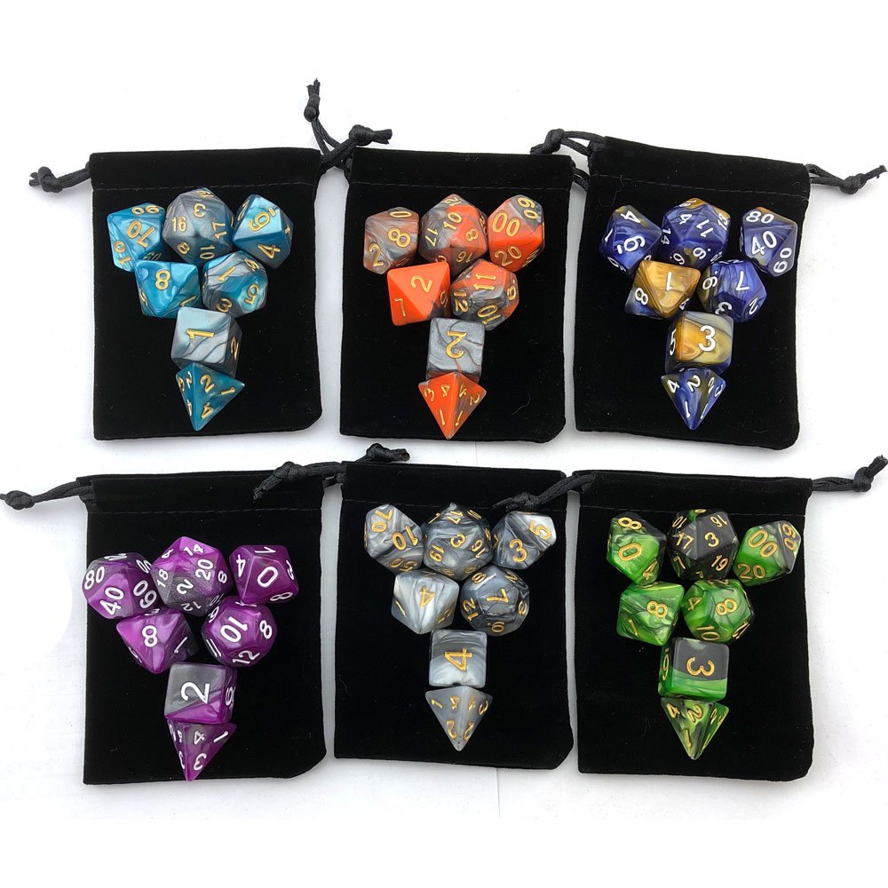 Premium Double-Colors Polyhedral Dice Set for D&D, RPG, MTG - 6-Color Complete Set with Pouch (D4, D6, D8, D10, D%, D12, D20) - Perfect for Dungeons & Dragons, Pathfinder, and Tabletop Board Games