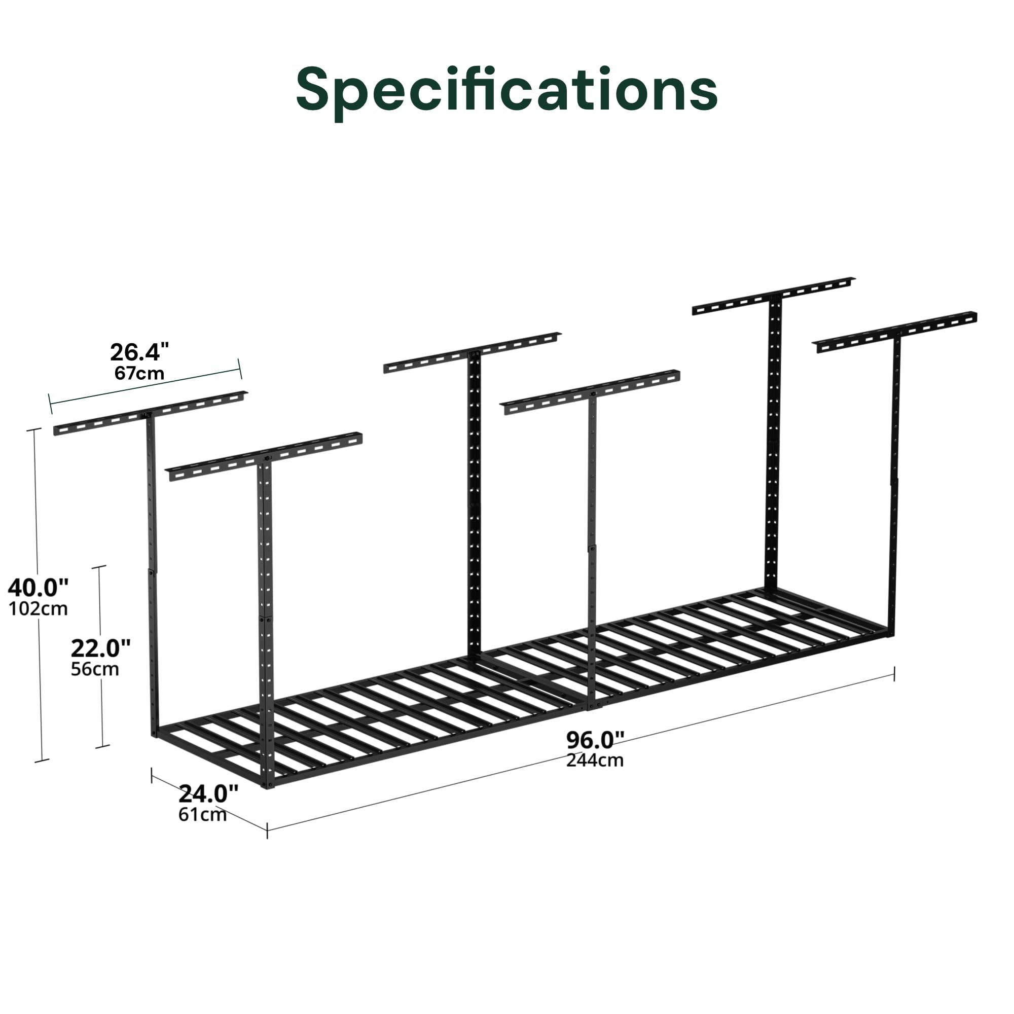 SunsGrove 2-Pack Heavy Duty Garage Ceiling Storage Rack - 750LBS Capacity, Adjustable Overhead Organizer (22