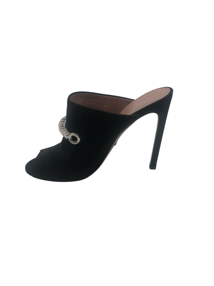 Gucci Maxime Crystal Icon Peep Toe Heeled Mule Sandals Women's Size 38.5 (US 8.5) - Luxury Evening Party & Wedding Shoes for Women