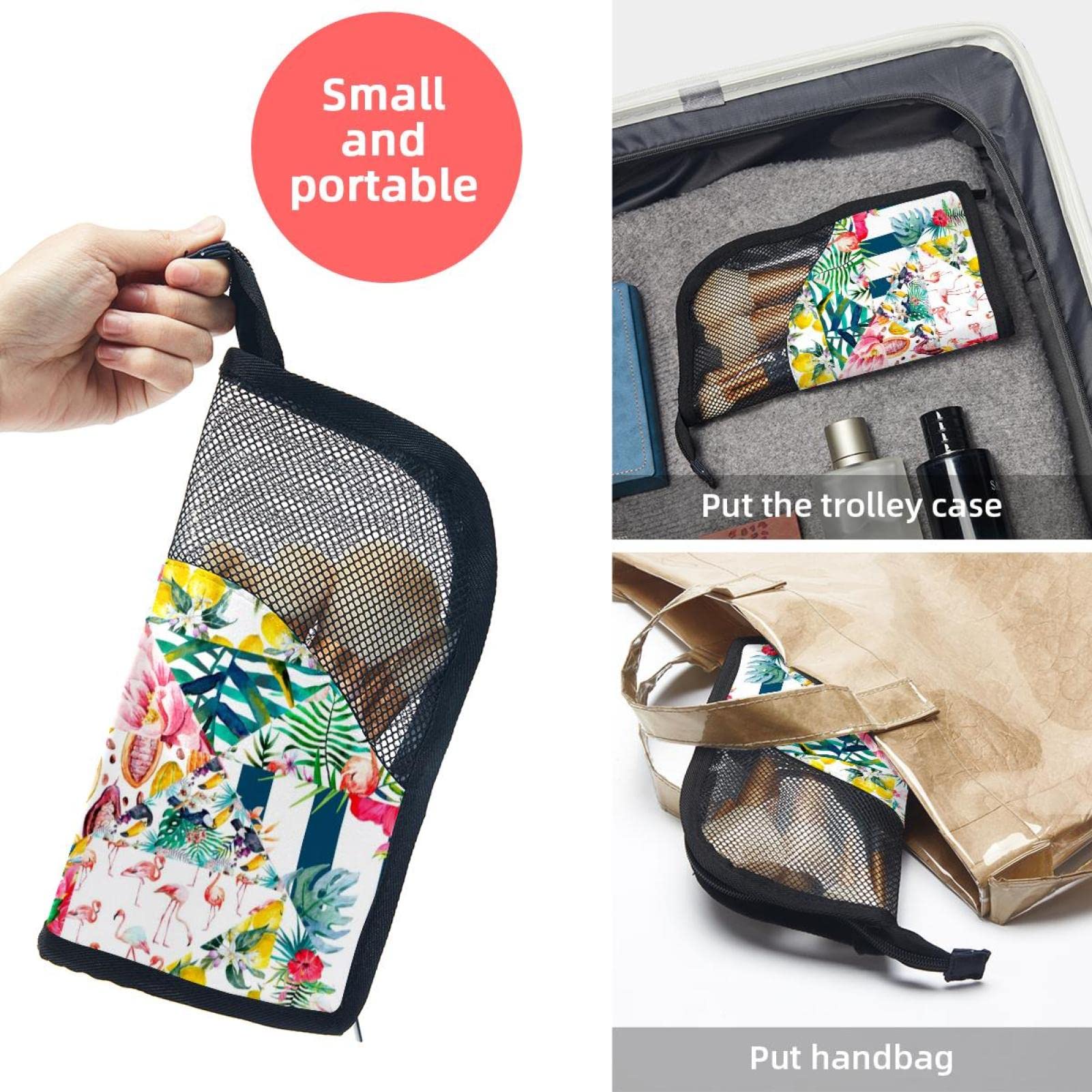 12-Piece Makeup Brush Organizer Bag with Colorful Tropical Flamingo Flower Design - Portable Waterproof Cosmetic Brush Holder Case for Travel, Home & Professional Makeup Artists