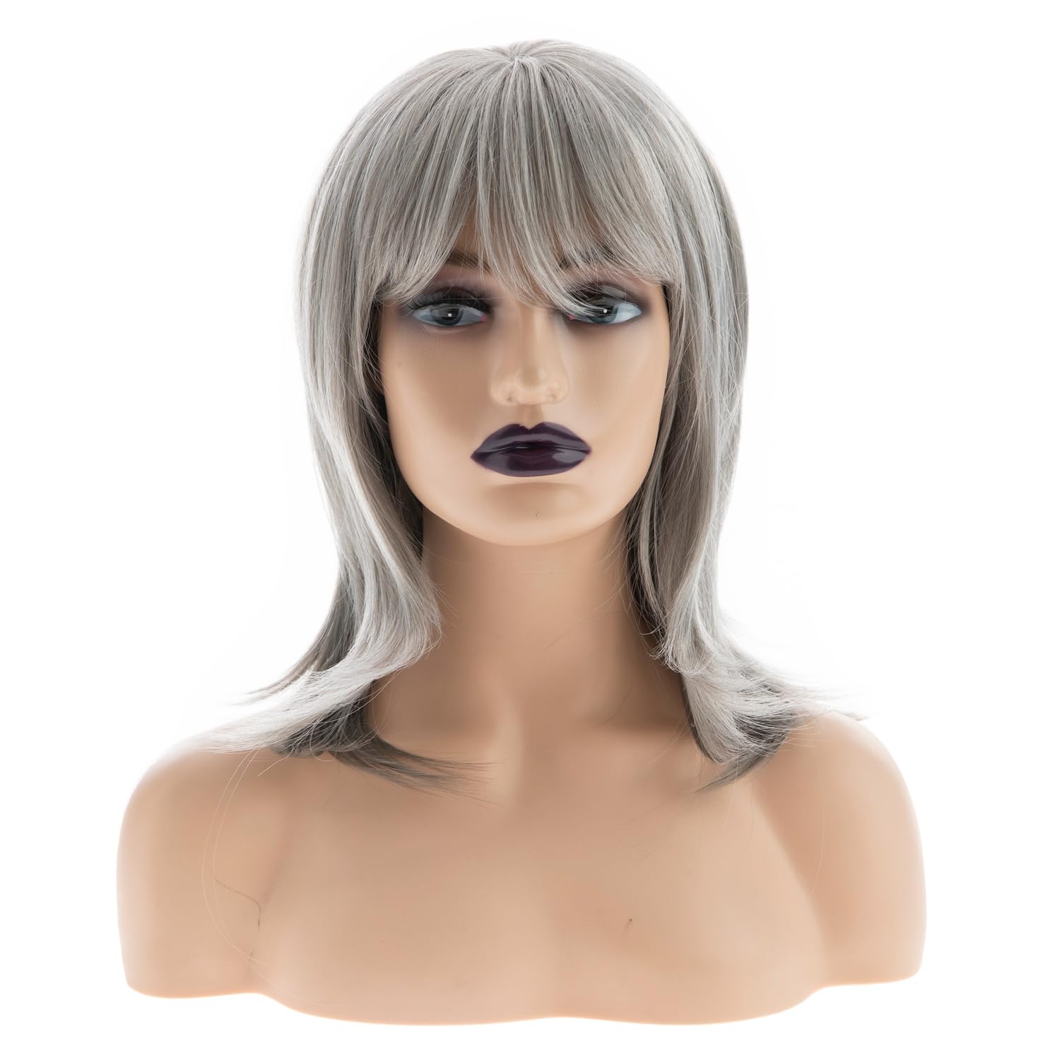 Long Gray Wigs for Women - Natural Straight Synthetic Hair Wig with Bangs | Perfect for Daily Wear, Cosplay & Halloween Costumes