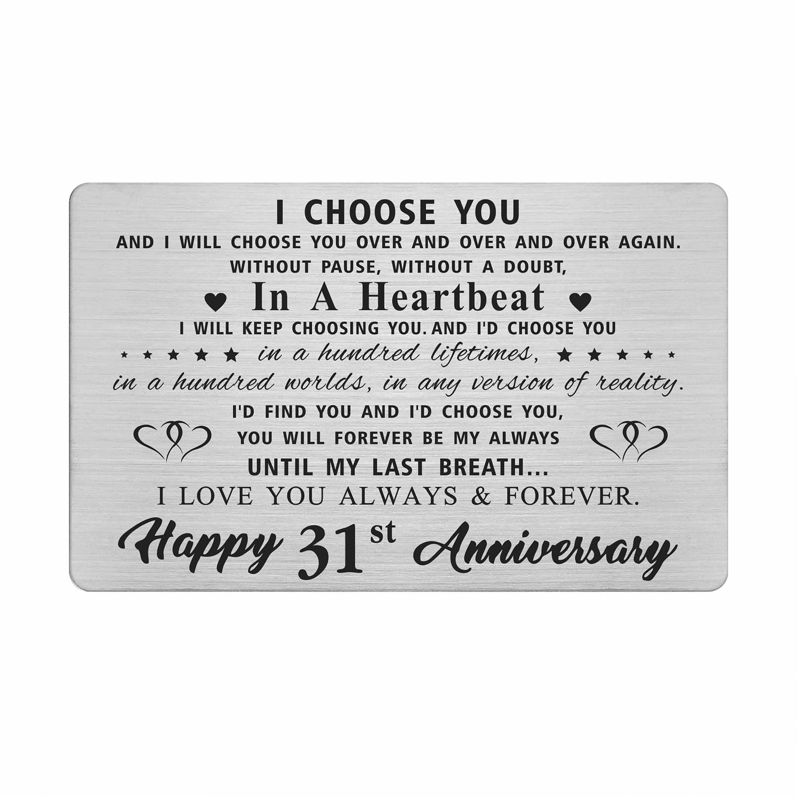 31st Anniversary Wallet Card Gift for Husband or Wife - Funny Keepsake for Couples - Perfect for Anniversaries, Birthdays & Romantic Occasions