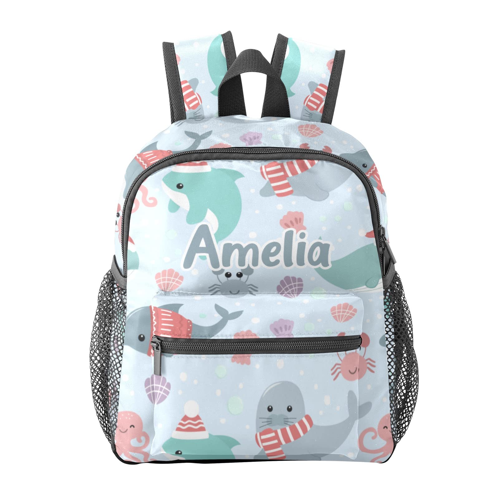 Personalized Kids Winter Sea Animal Backpack for Boys & Girls - Custom Mini School Backpack for Kindergarten (10x4x12 inches) - Perfect for School, Travel & Outdoor Adventures