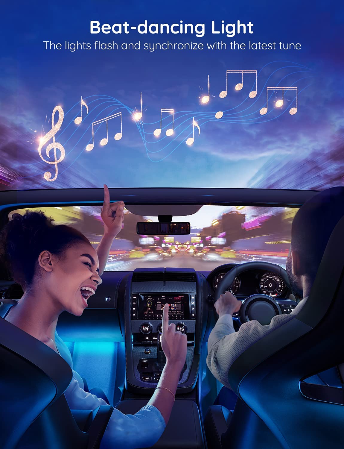Govee Smart Car LED Interior Lights - App Controlled RGB Lights with DIY & Music Sync, 12V 2-Line Design with Car Charger | Perfect for Night Driving, Car Parties & Custom Vehicle Lighting