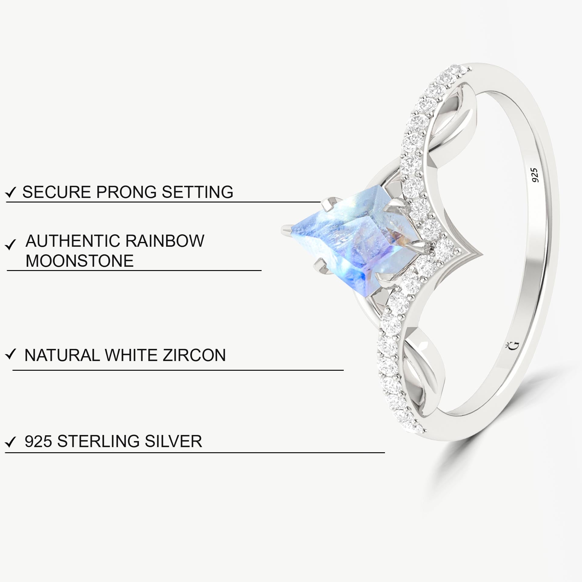 Elegant Moonstone Engagement Ring for Women - Kite-Shaped Gemstone, Perfect for Proposals, Weddings & Special Occasions
