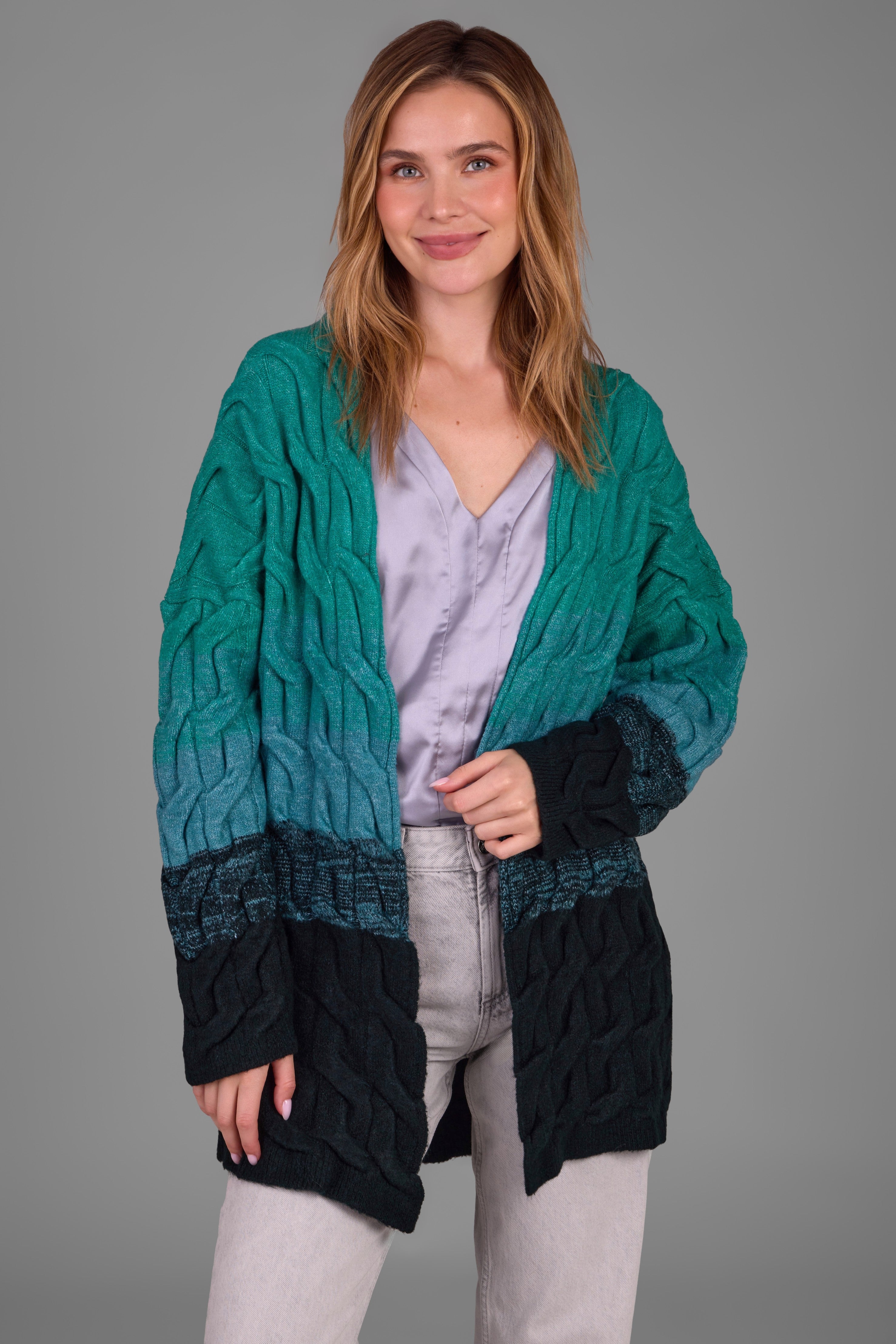 Stylish Cable Knit Color Block Cardigan for Women - Cozy Winter Sweater | Perfect for Office, Date Night & Casual Outfits