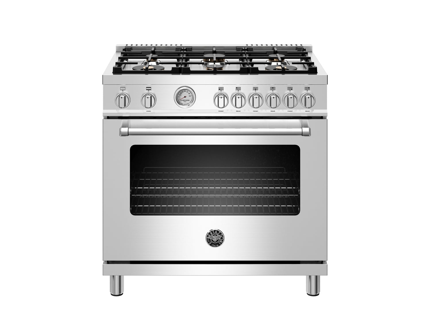 Bertazzoni MAST366GASXT 36-Inch Professional Gas Range with 6 Brass Burners - Stainless Steel Built-In Oven for Home Kitchen & Restaurant Use