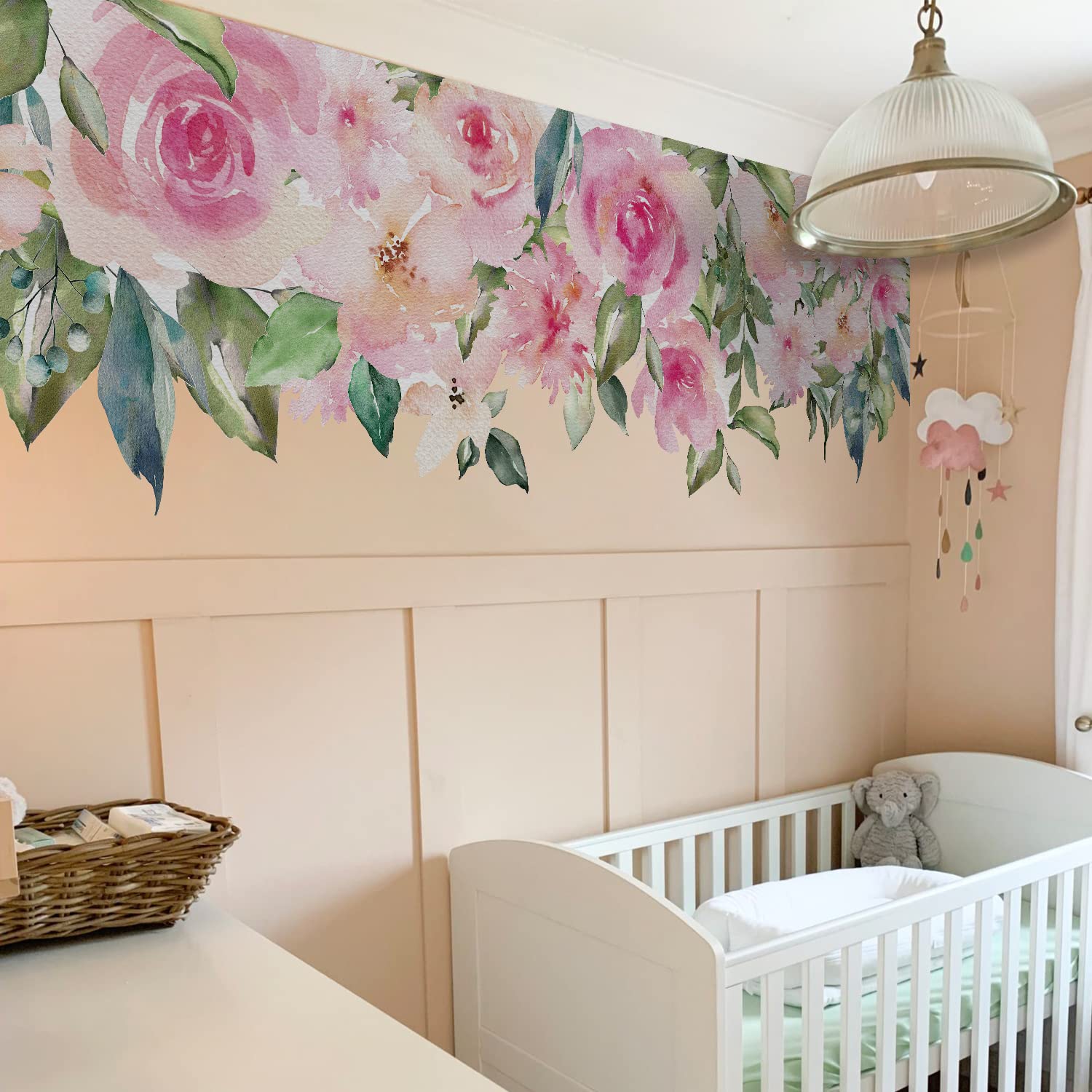 Peel and Stick Floral Wall Decal - Self-Adhesive Peony Flower Wallpaper Stickers for Home Decor, Blush Pink Rose Garden Design, Easy to Apply & Remove - Perfect for Living Room, Bedroom, Nursery, and Office Wall Decoration