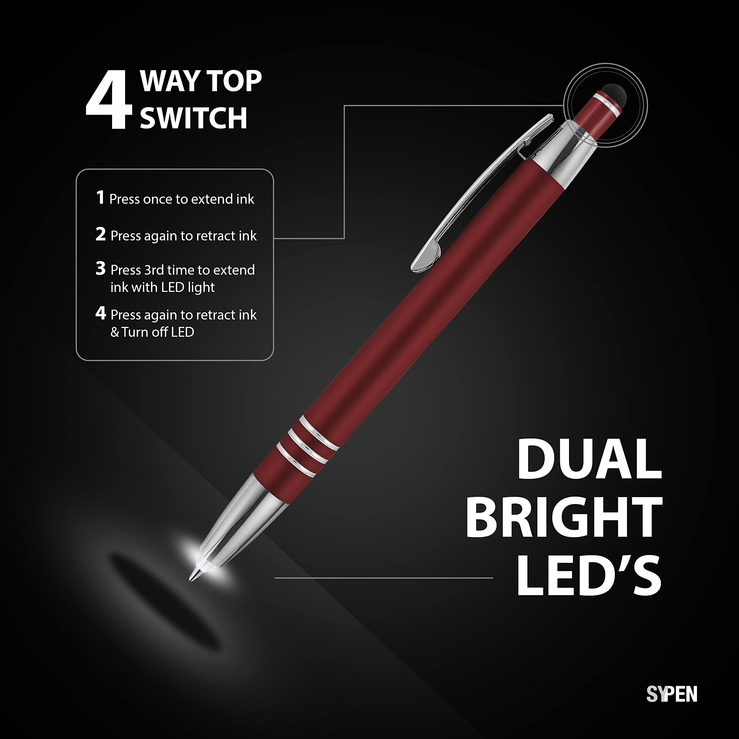 Custom Printed Promotional Pens - 100 Pack Bulk Order - 3-in-1 Luxury Metal Ballpoint Pen with LED Flashlight & Touchscreen Stylus - Perfect for Corporate Gifts, Trade Shows & Office Use