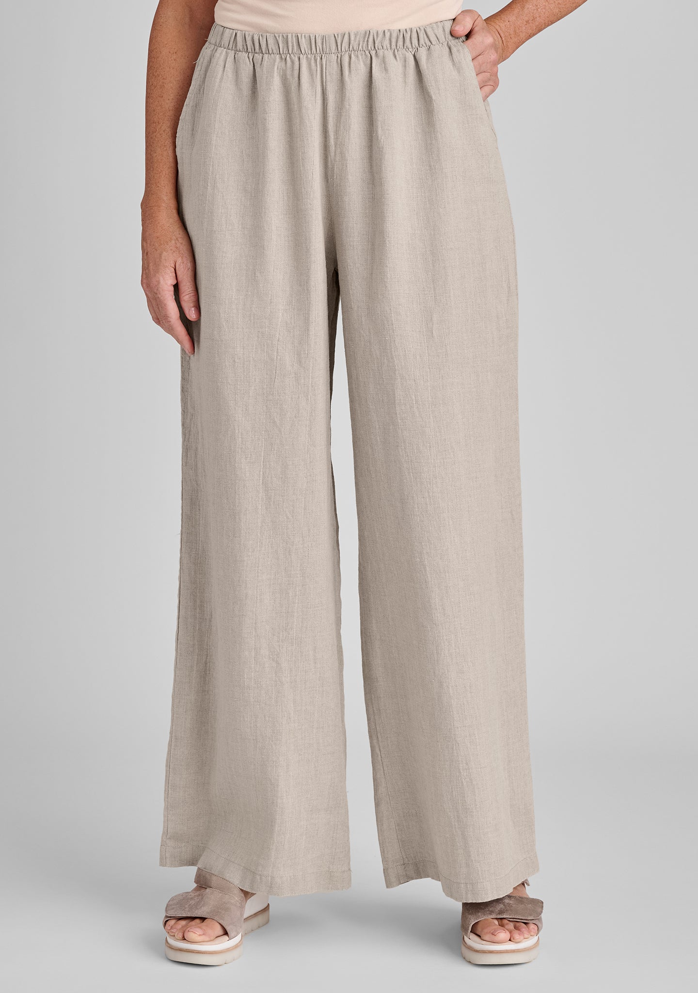Flowing Linen Pants for Women - Elastic Waist Comfortable Wide Leg Trousers - Perfect for Summer, Beach, Yoga and Casual Wear