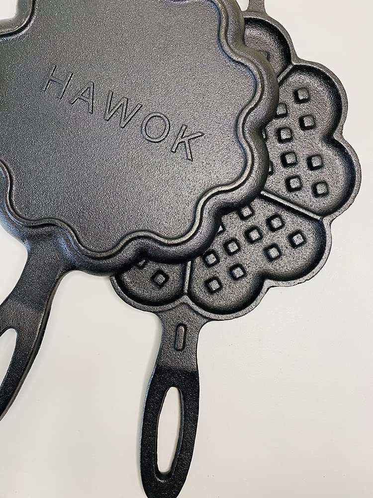 HAWOK Cast Iron Heart Shaped Waffle Maker - Non-Stick Belgian Waffle Iron for Stovetop - Perfect for Valentine's Day Breakfast, Romantic Dates & Homemade Desserts