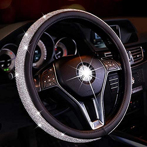 BMLEI Rhinestone Steering Wheel Cover - Anti-Slip PU Leather with Crystal Bling for Cars | Shiny Diamond Wheel Protector for Luxury & Custom Car Accessories | Perfect for Daily Commute, Road Trips & Car Shows