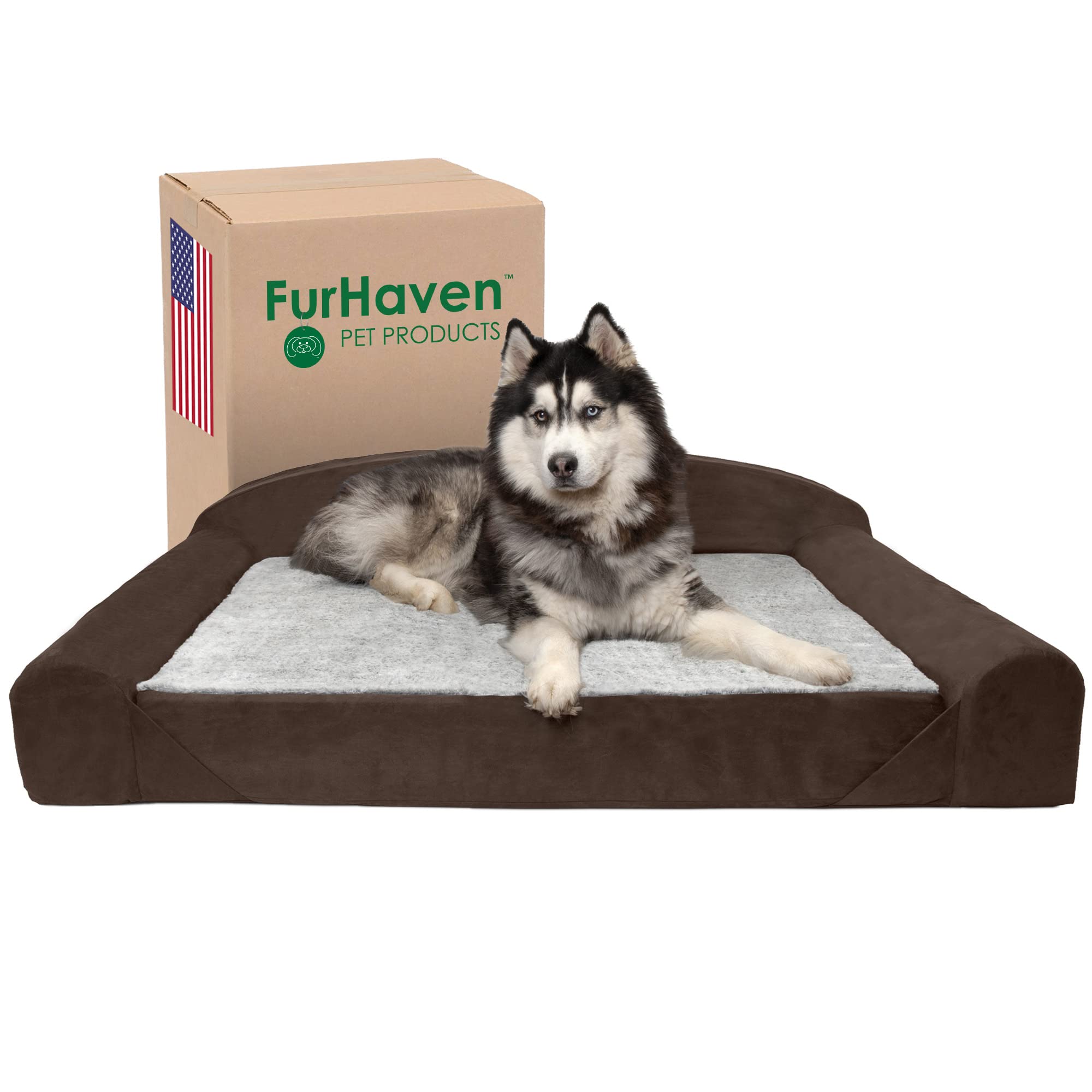 Furhaven Orthopedic Dog Bed for Large Dogs - Washable Cover & Reversible Cushion - Luxury Faux Fur Sofa for Pets Up to 200 lbs - Perfect for Home & Office Use
