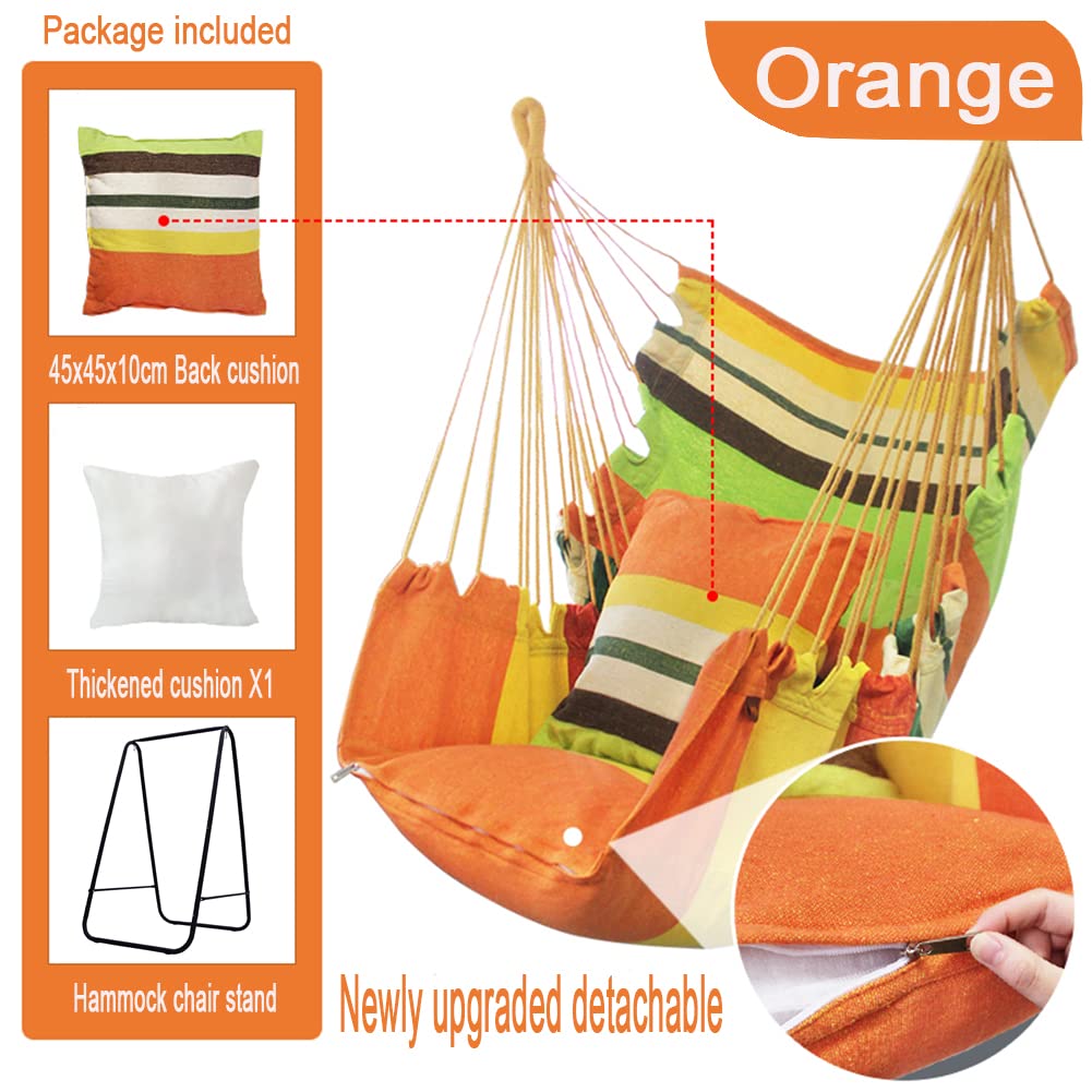 Heavy-Duty Hammock Chair with Stand - 450 Lbs Weight Capacity, Indoor/Outdoor Hanging Swing for Patio, Garden, Balcony & Backyard (Orange) - Perfect for Relaxation, Reading & Lounging