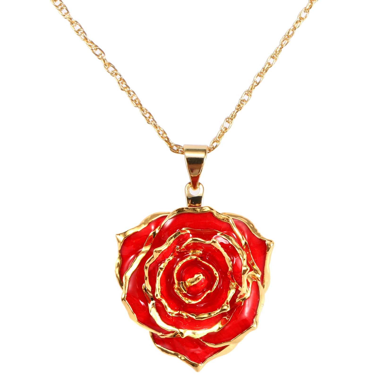 AliveRose 24K Gold Dipped Real Rose Pendant Necklace for Women - Elegant Jewelry Gift for Mother's Day, Anniversary, Birthday & Christmas - Perfect for Her, Mom, Wife or Girlfriend | Romantic Occasions, Date Nights & Special Celebrations
