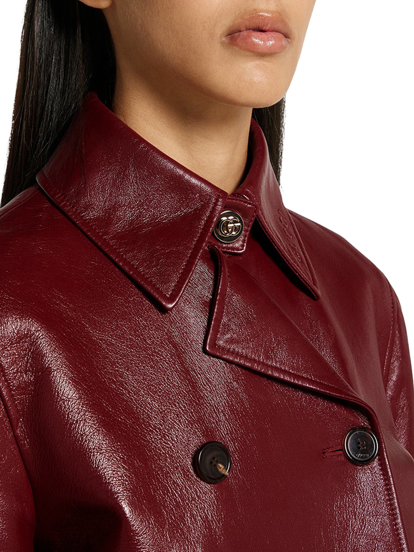 Luxury Double Breasted Shiny Leather Coat for Women - Elegant Winter Outerwear for Office, Parties & Formal Events