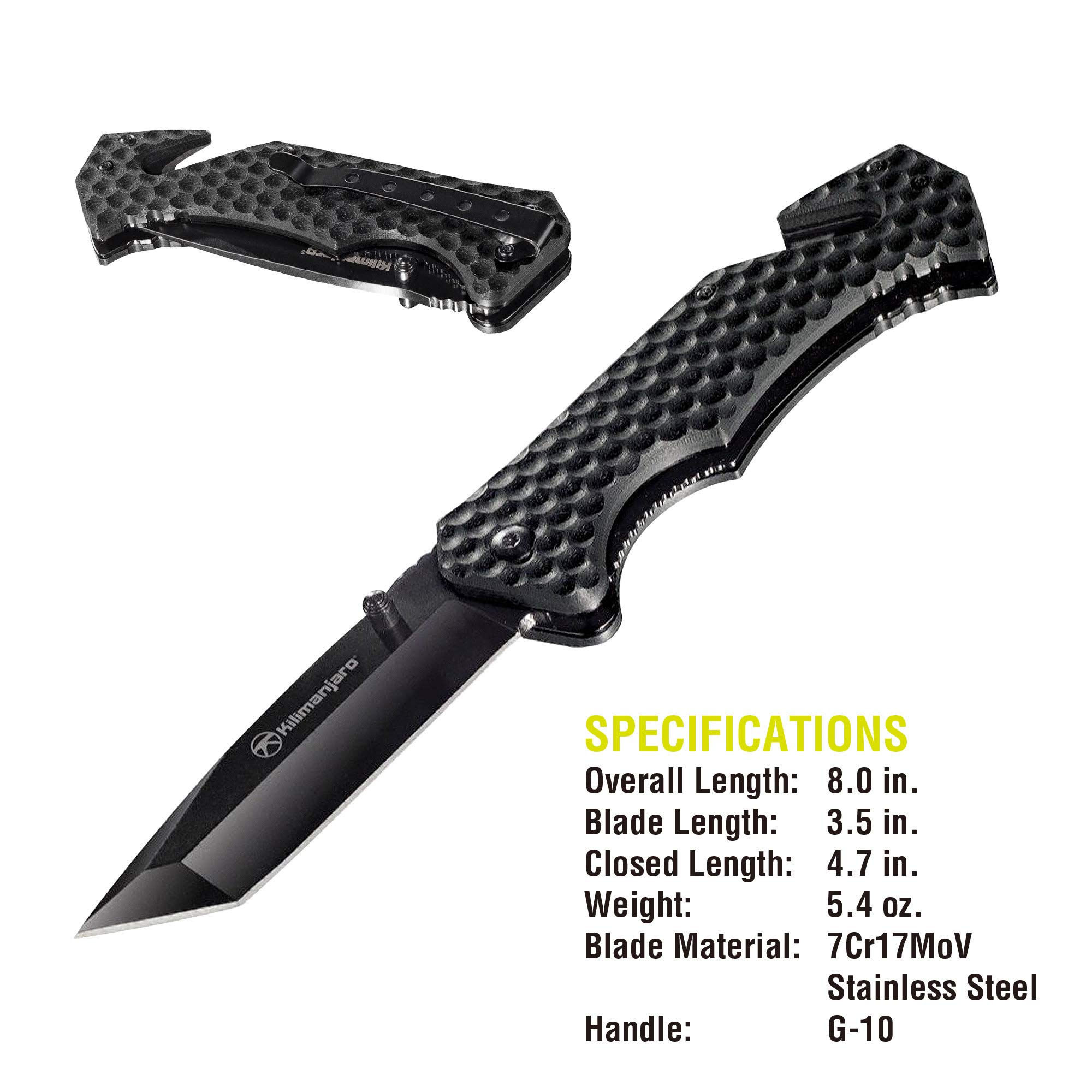 Kilimanjaro 910033 KJ910033 Fixed Blade Hunting Knife - Outdoor Camping, Survival, Kitchen & Tactical Use - Black Finish - Perfect for Hiking, Fishing & Bushcraft Activities