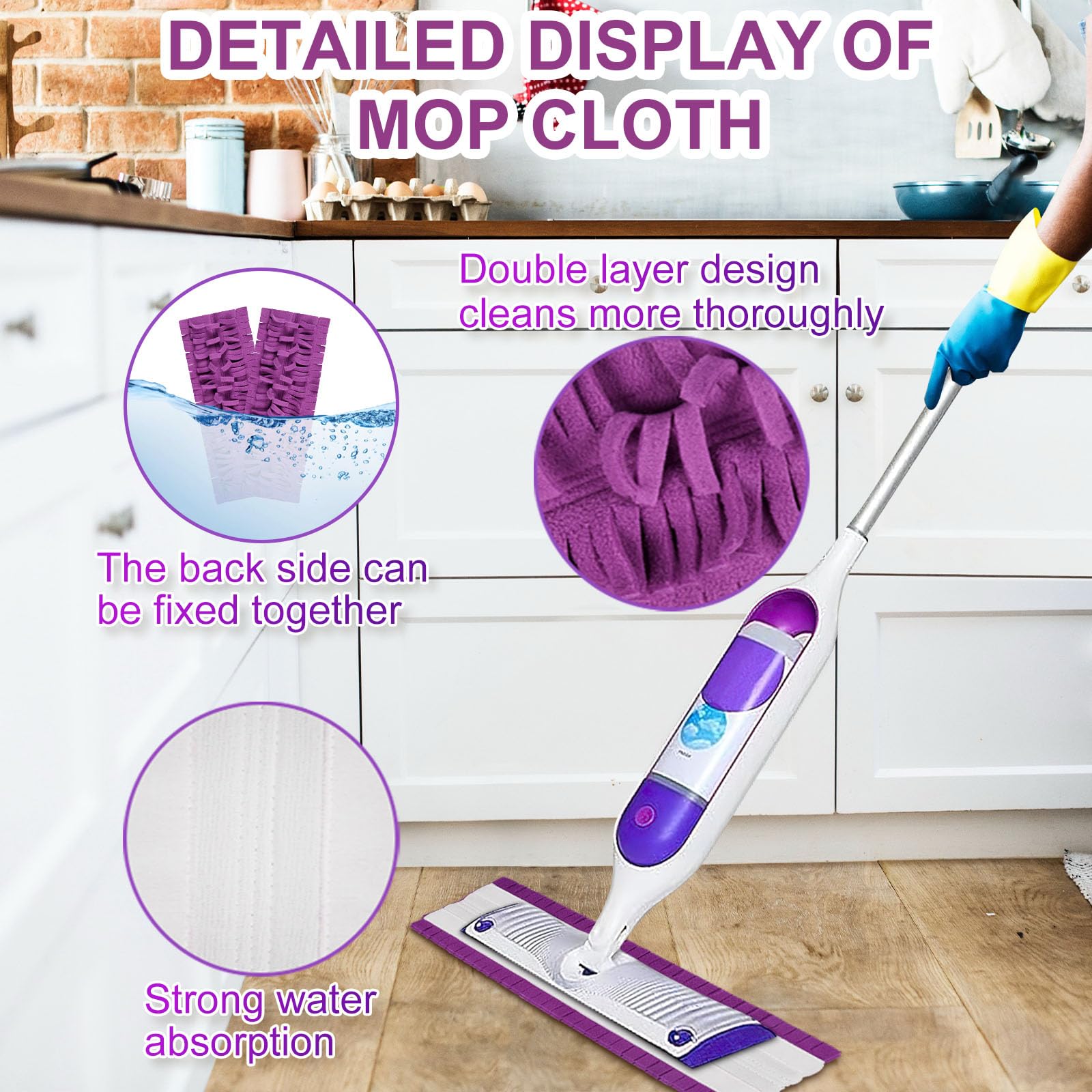 12 Pack Purple PowerMop Refill Pads - Reusable Microfiber Mop Pads Replacement for Swiffer PowerMop Multi-Surface & Wood Mops | Washable & Eco-Friendly | Perfect for Hardwood Floors, Tile & Laminate Cleaning