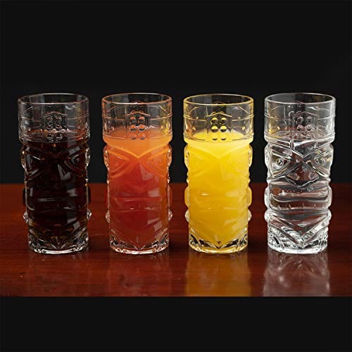 Premium Clear Tiki Glasses Set of 4 - 450ml Large Capacity for Exotic Cocktails, Lemonade, Iced Tea & Mixed Drinks - Perfect for Zombie, Rum, Mai Tai, Pina Colada, Hurricane & Tropical Party Drinks - Durable Bar Drinkware for Home & Outdoor Entertaining
