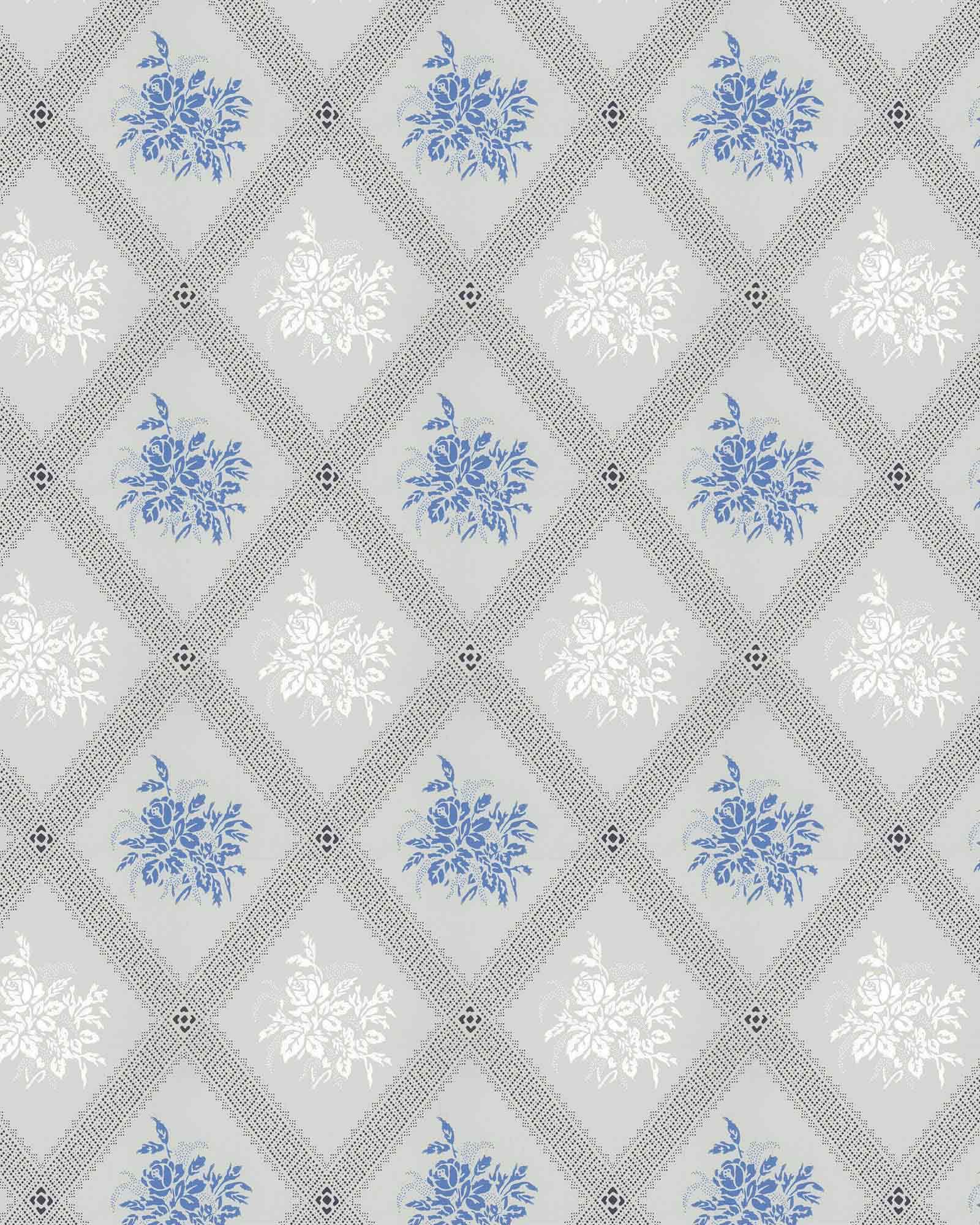 Lim & Handtryck Wallpaper Karoline Light Blue/Blue - Premium Hand-Printed Scandinavian Design for Living Room & Bedroom Decor