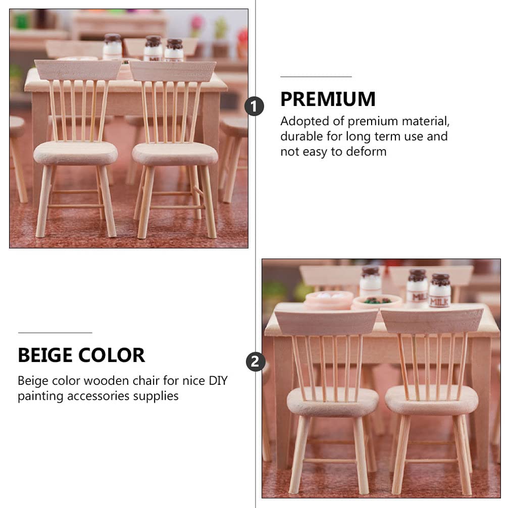 2PCS Miniature Wooden Dollhouse Chairs - Tiny House Furniture, DIY Mini Chair for Dollhouse, Small Landscape Props, Wooden Ornament for DIY Tiny House Projects - Perfect for Dollhouse Decor, Miniature Displays & DIY Craft Scenes