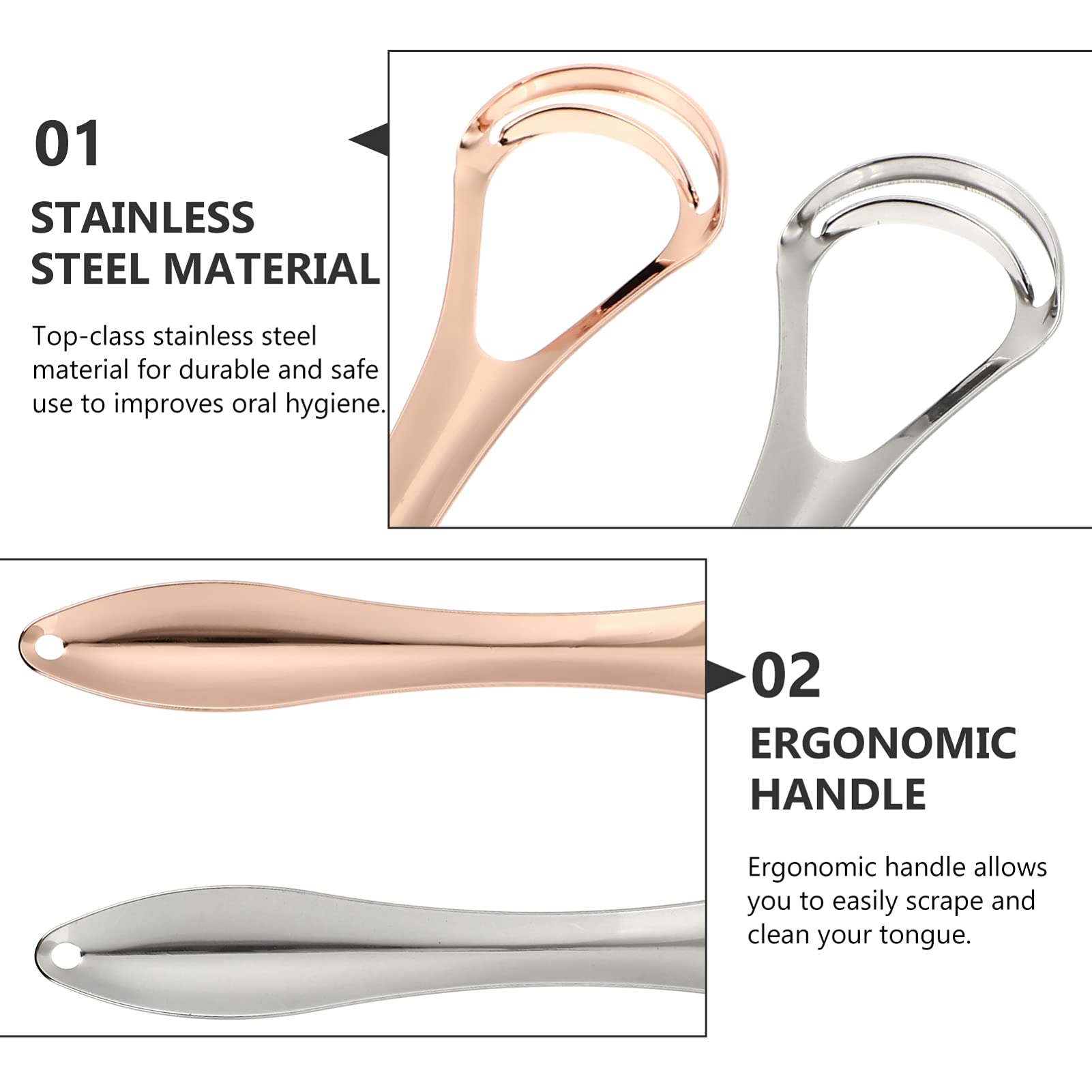2 Pack Tongue Scraper for Bad Breath - Stainless Steel Tongue Cleaner for Oral Hygiene, Fresh Breath & Plaque Removal - Perfect for Daily Dental Care & Travel Use