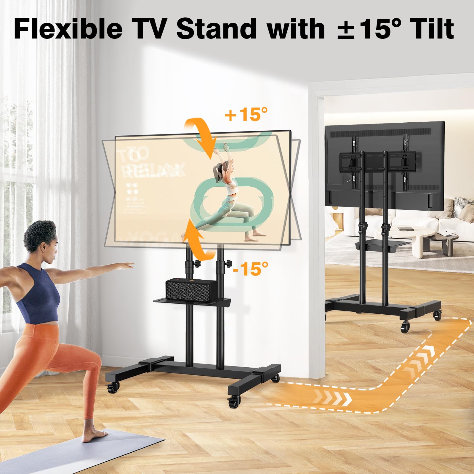 Adjustable Height Mobile TV Stand with Lockable Wheels for 32-83 Inch Flat Screen & Curved TVs - Rolling TV Cart with Mount, Supports 110 lbs - Perfect for Living Room, Bedroom, or Office Entertainment Setup