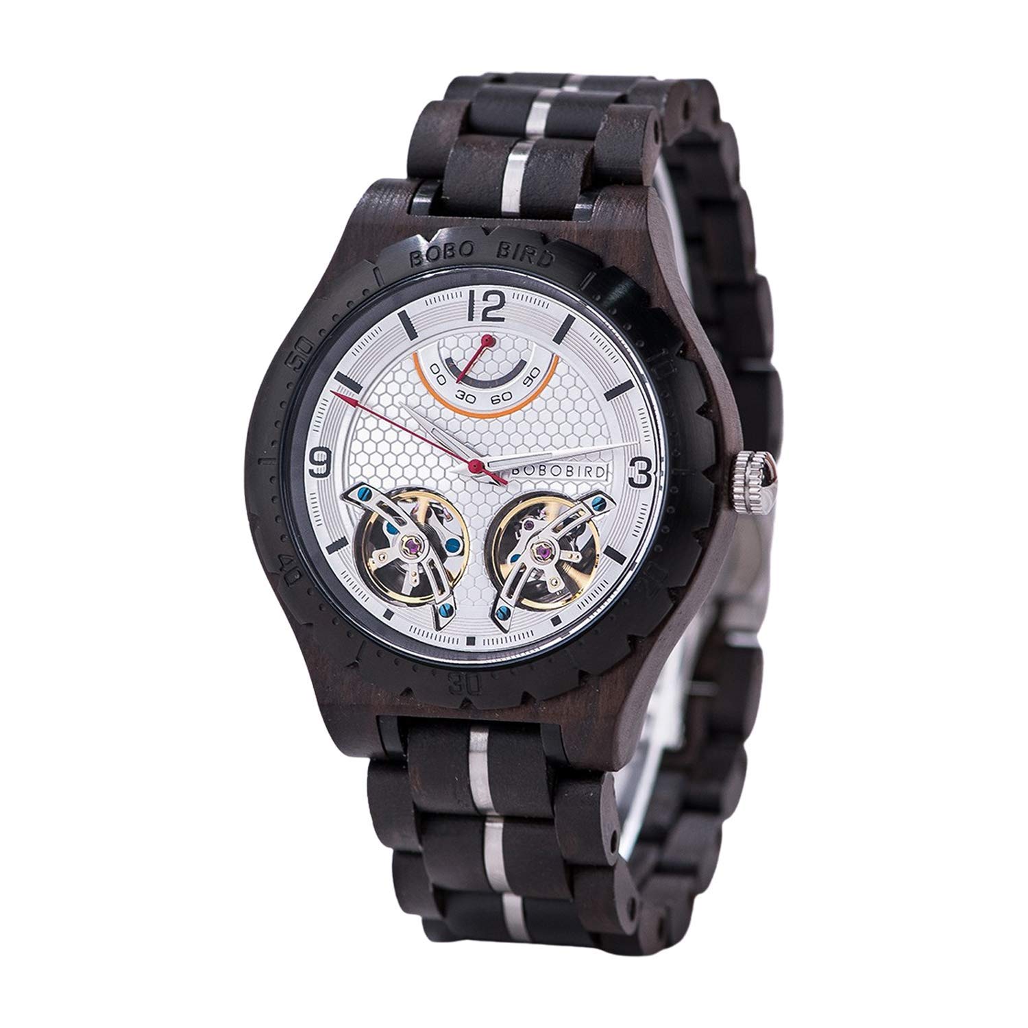 Premium Black Wooden Automatic Mechanical Watch for Men - Luxury Multifunctional Sports Wristwatch | Perfect for Outdoor Adventures, Business Meetings & Casual Wear