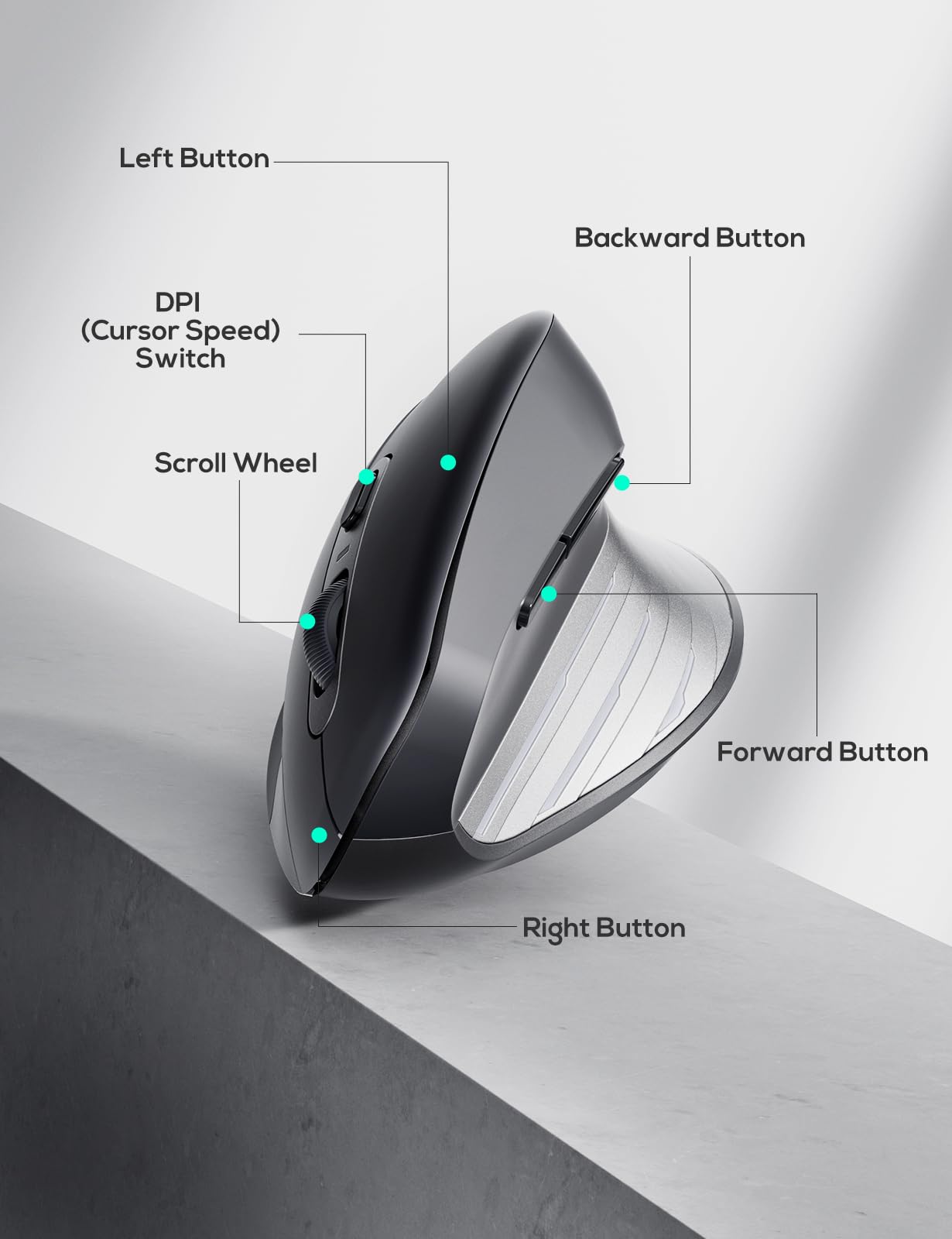 Nulea M513 Wireless Vertical Ergonomic Mouse - 2.4G USB, Adjustable DPI (800/1200/1600), 5-Button Design for Carpal Tunnel Relief | Perfect for Office, Gaming & Graphic Design on Windows/Mac PCs & Laptops
