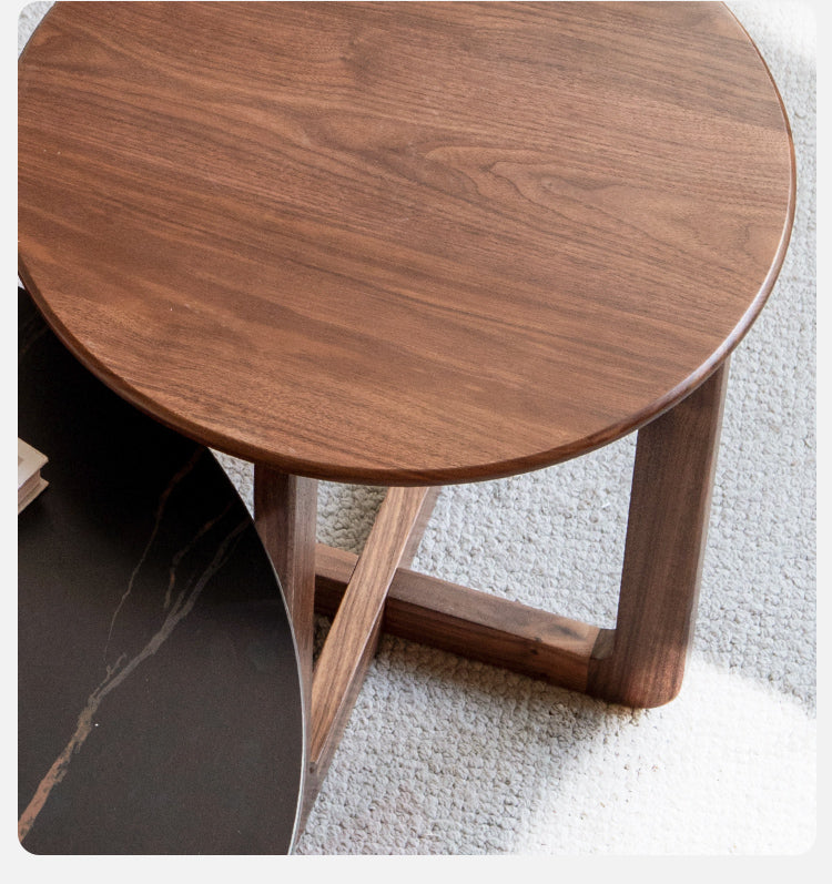 Solid Black Walnut Wood Coffee Table with Rock Surface - Rustic Modern Living Room Furniture for Home Decor