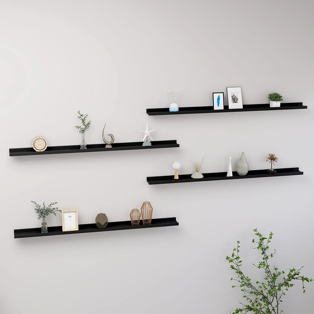 Modern Floating Shelves Set of 4 - 45.3 Inch Wall Mounted MDF Storage Shelves for Home Decor - Black (Perfect for Bedroom, Living Room, Bathroom, Kitchen & Office Organization)