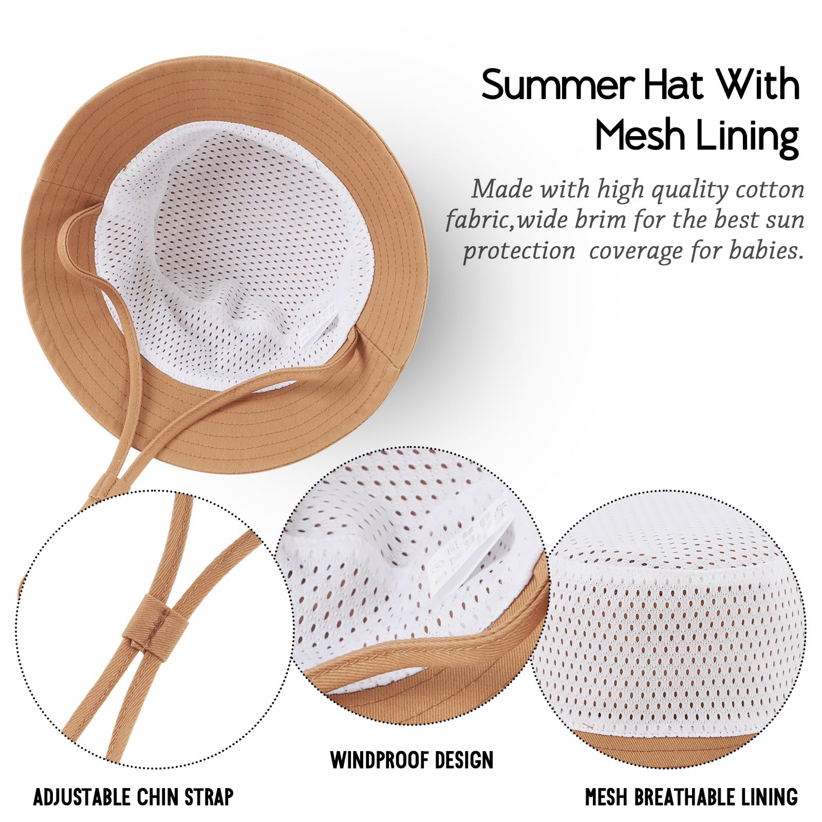 JANGANSA Cotton Baby Sun Hat for Boys & Girls - UPF 50+ UV Protection Bucket Hat for Toddlers & Infants - Soft & Breathable Summer Beach Hat for Outdoor Play, Park, and Travel