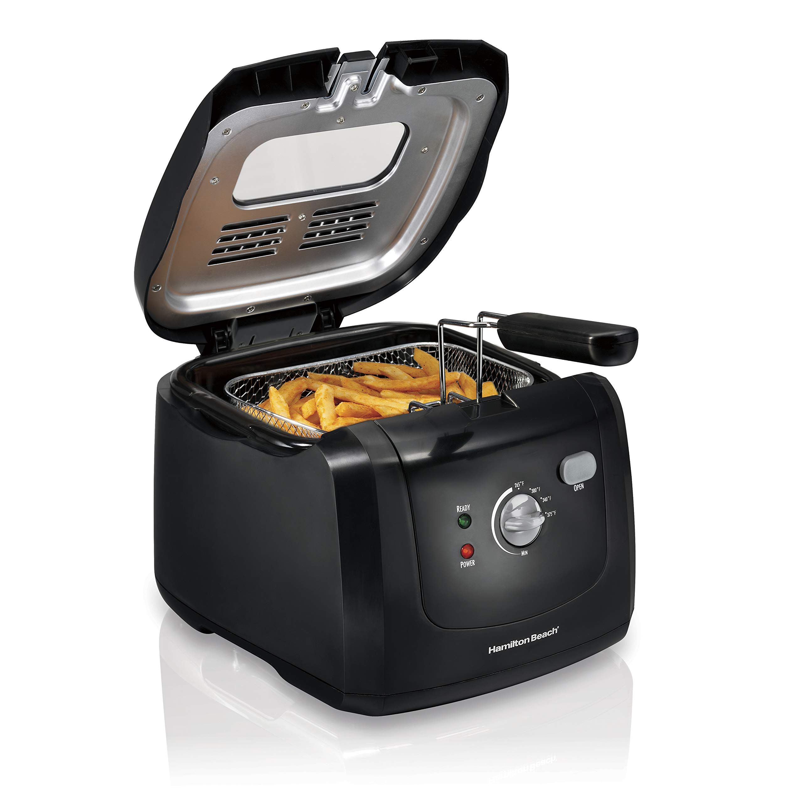 Hamilton Beach Electric Deep Fryer with 8 Cups (2 Liters) Oil Capacity - 10-Cup Food Processor & Vegetable Chopper for Slicing, Shredding, Mincing & Puree - Stainless Steel Bowl Scraper - Perfect for Home Cooking, Meal Prep & Restaurant Use