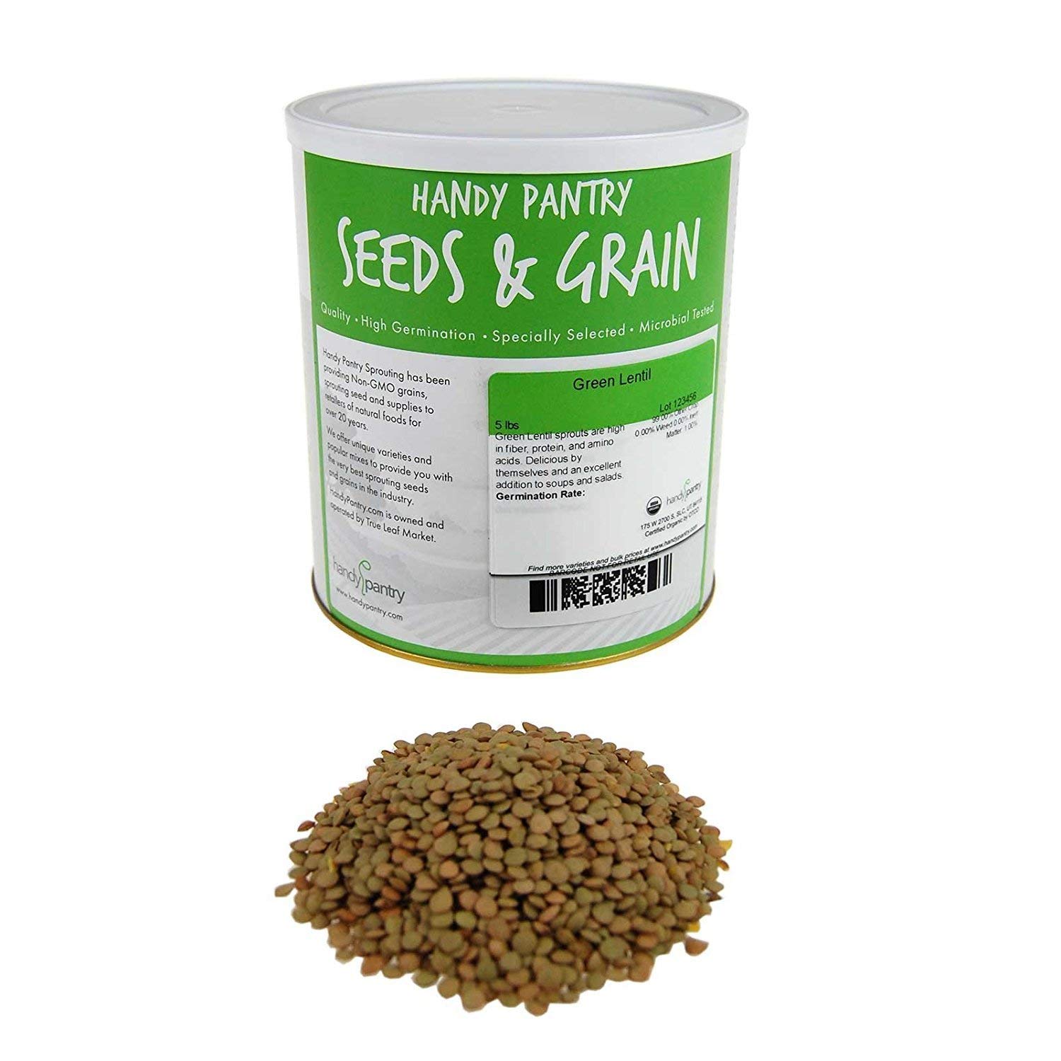 Organic Green Lentil Sprouting Seeds - 5 Lbs Resealable Bag - Handy Pantry Brand - Non-GMO, High Germination Rate - Perfect for Sprouts, Salads, Soups, Cooking & Food Storage - Ideal for Home Gardening, Healthy Eating & Meal Prep