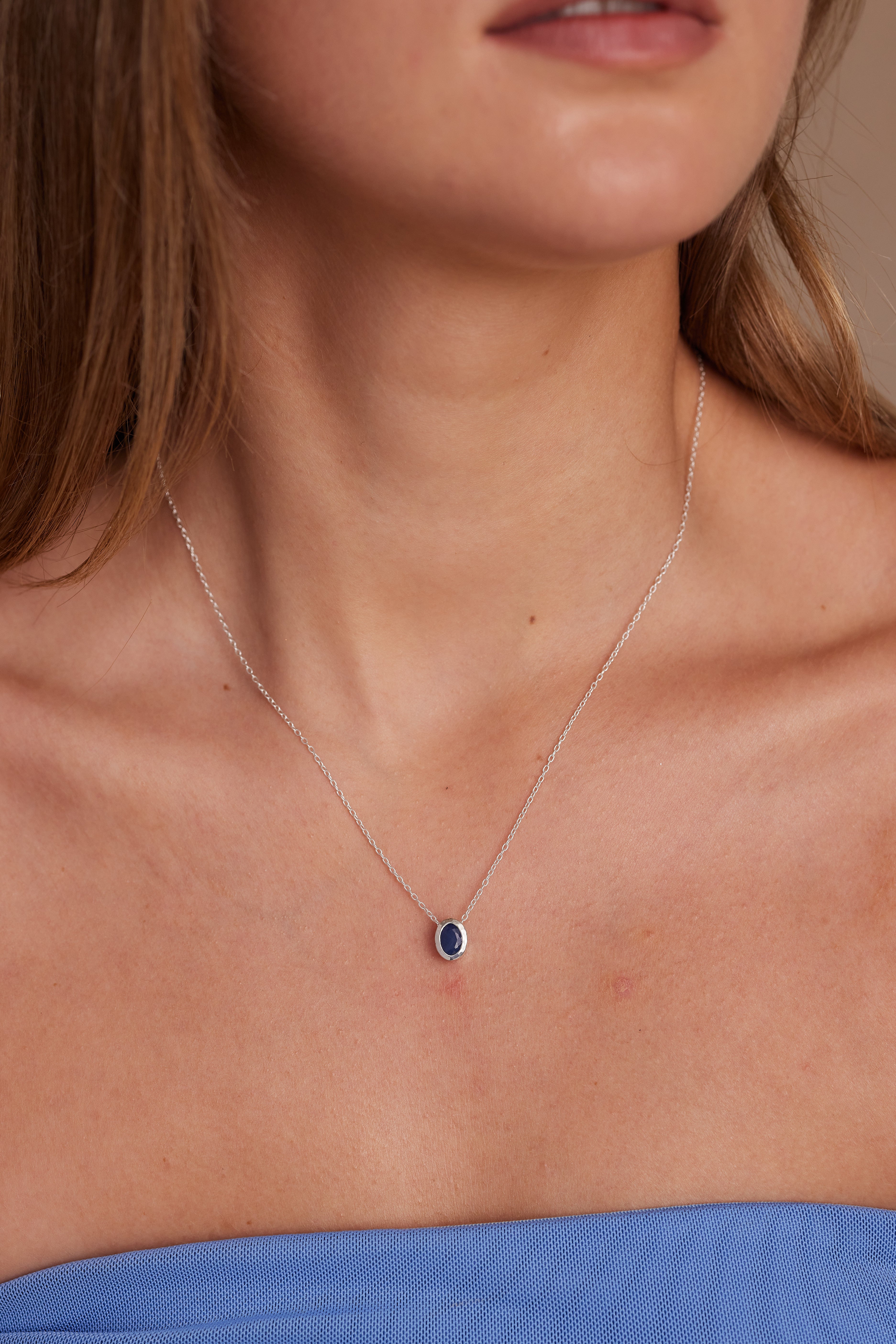 September Sapphire Silver Oval Birthstone Necklace - Elegant Jewelry Gift for Women, Birthday, Anniversary & Special Occasions