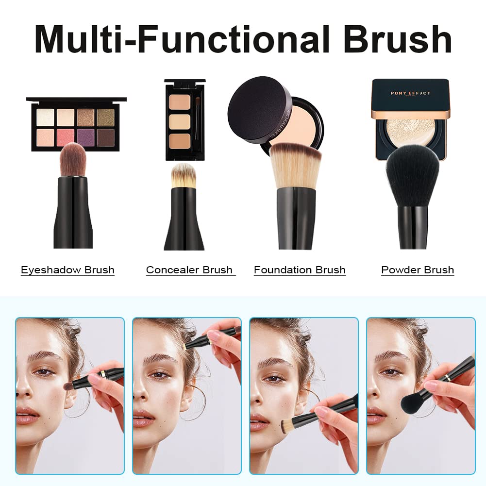 4-in-1 Double Ended Makeup Brush Set - Portable Travel & Detachable for Foundation, Powder, Concealer - Professional Cosmetic Tools for Women