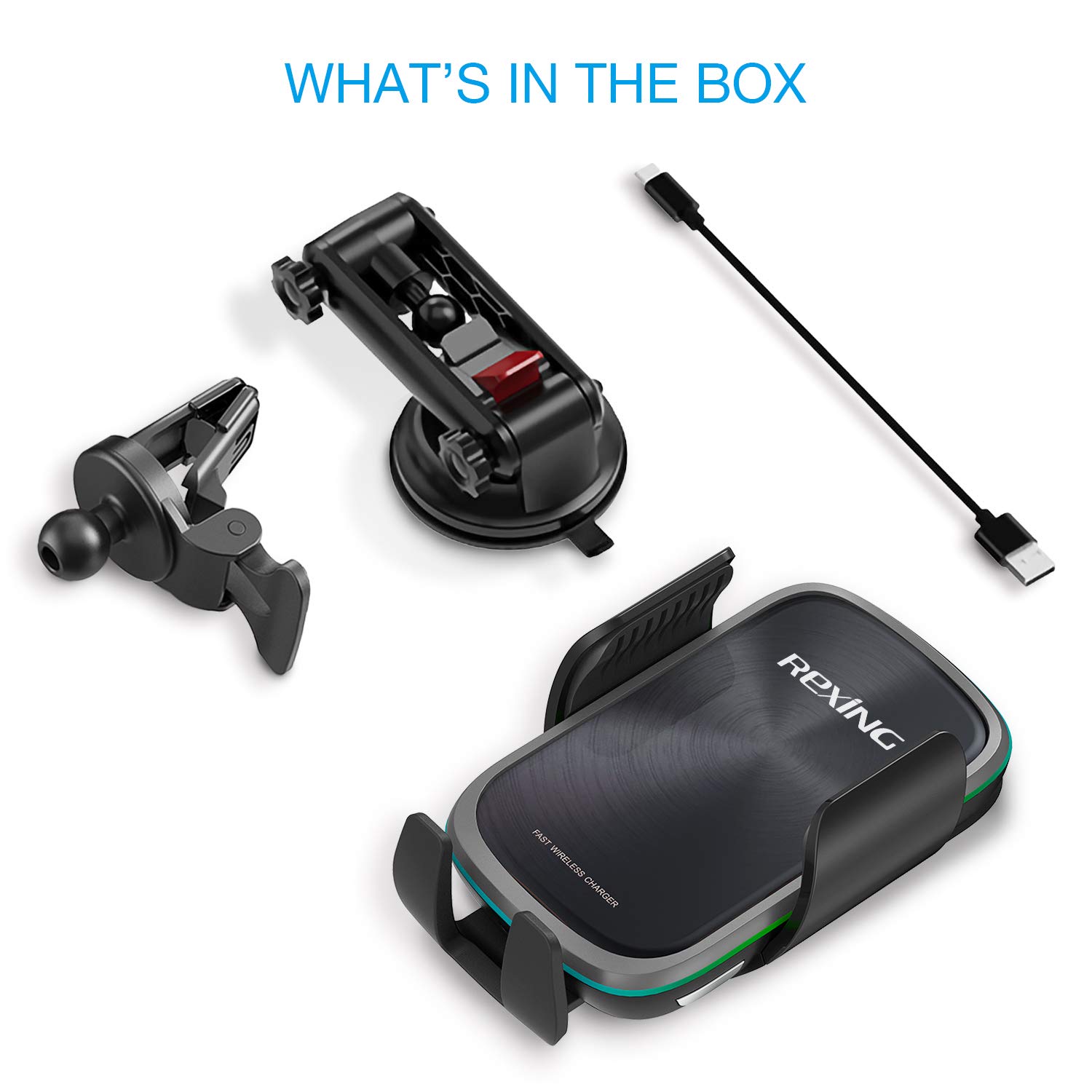 Rexing Wireless Car Phone Holder - 15W/7.5W Qi Fast Charging, Auto Clamping & Sensing, Universal for iPhone 15/14/13, Samsung Galaxy S23/S22, Android Phones - Perfect for Hands-Free Driving & GPS Navigation
