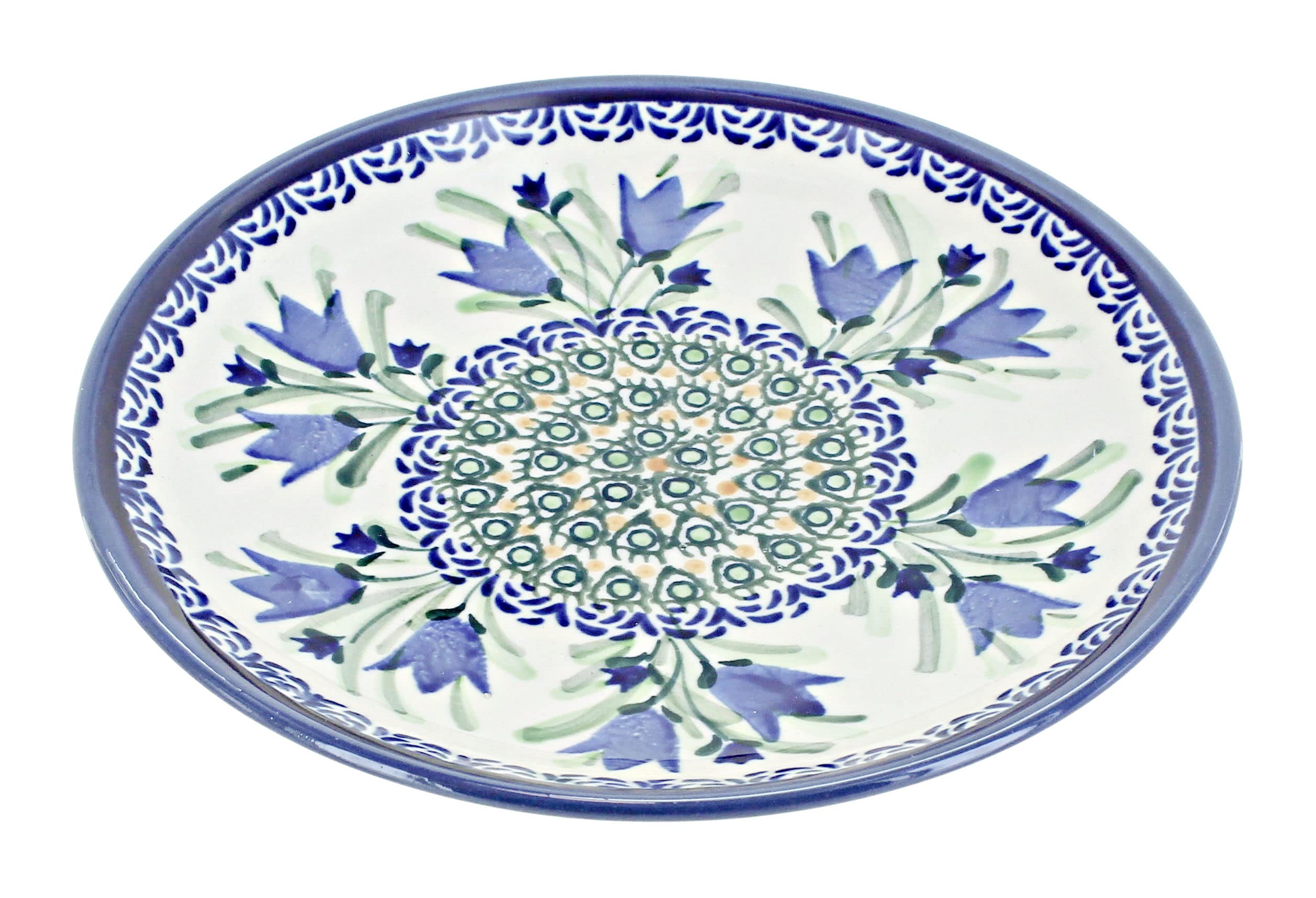 Handmade Blue Rose Polish Pottery Blue Tulip Dessert Plate - Elegant Ceramic Appetizer Plate for Tea Parties, Weddings & Home Decor