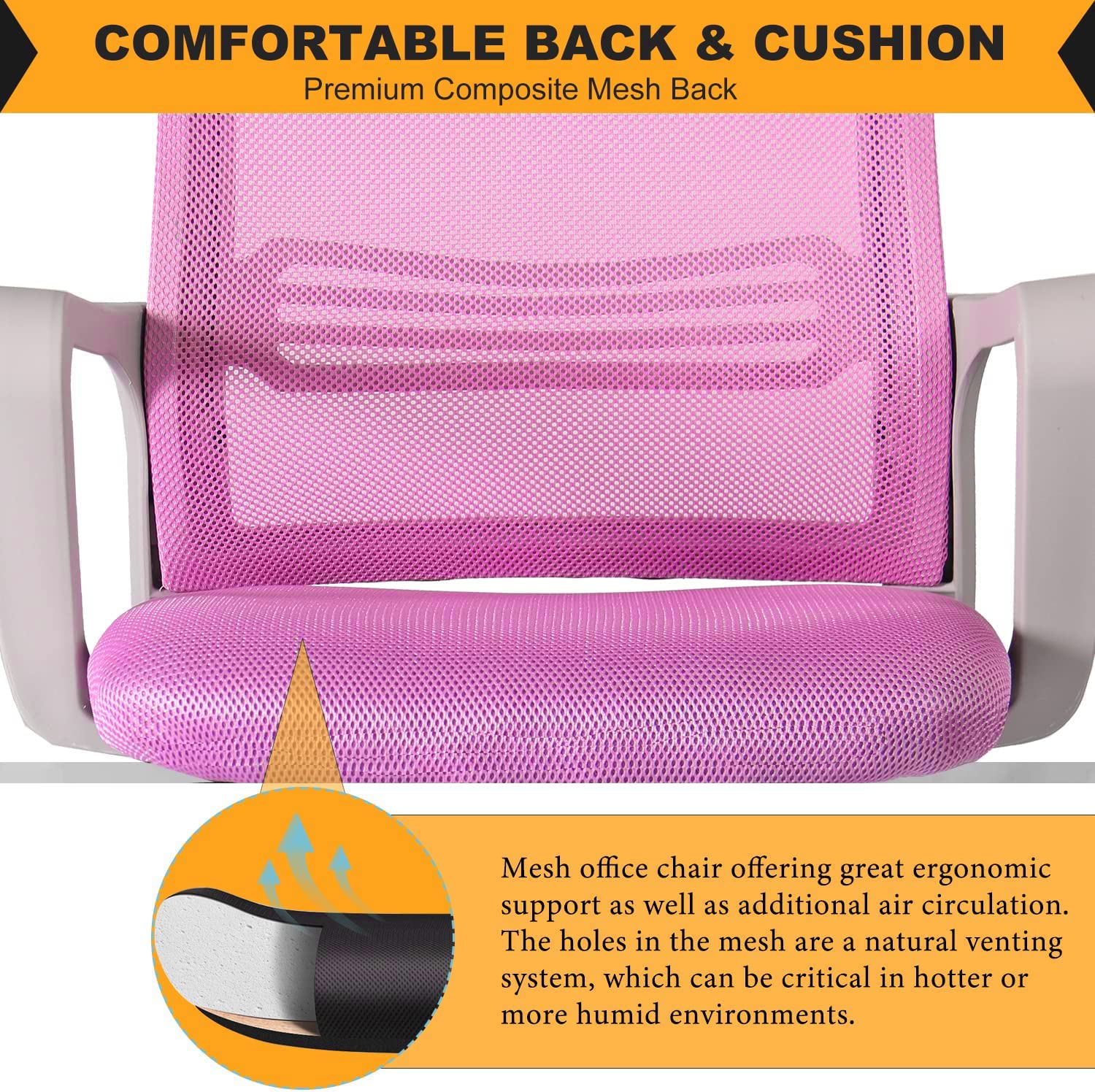Ergonomic Mesh Office Chair with Adjustable Mid Back - Pink Swivel Rolling Computer Task Chair for Home Office, Gaming & Workspace Comfort