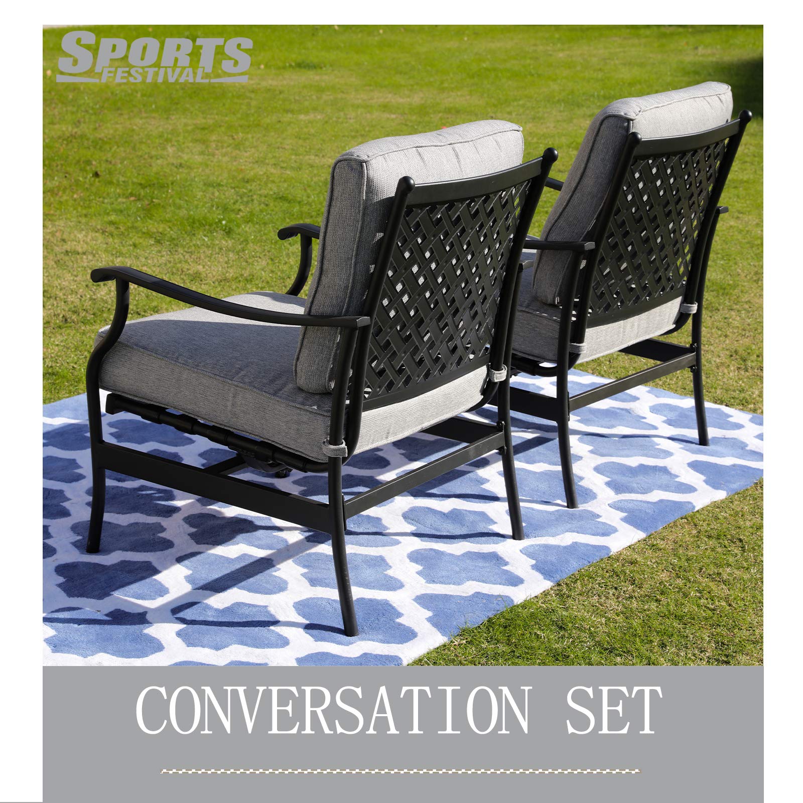 Outdoor Patio Dining Chairs Set of 2 - Heavy Duty Metal Armchairs with Thick Cushions for Backyard, Bistro, Porch & Balcony - Weather Resistant Grey Furniture (Perfect for Outdoor Entertaining & Relaxation)