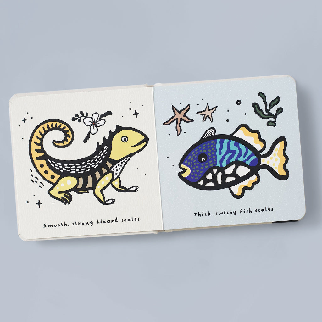 Wee Gallery Touch and Feel Book - Animal Scales Textured Sensory Board Book for Babies & Toddlers - Perfect for Early Learning, Baby Shower Gifts, and Interactive Playtime