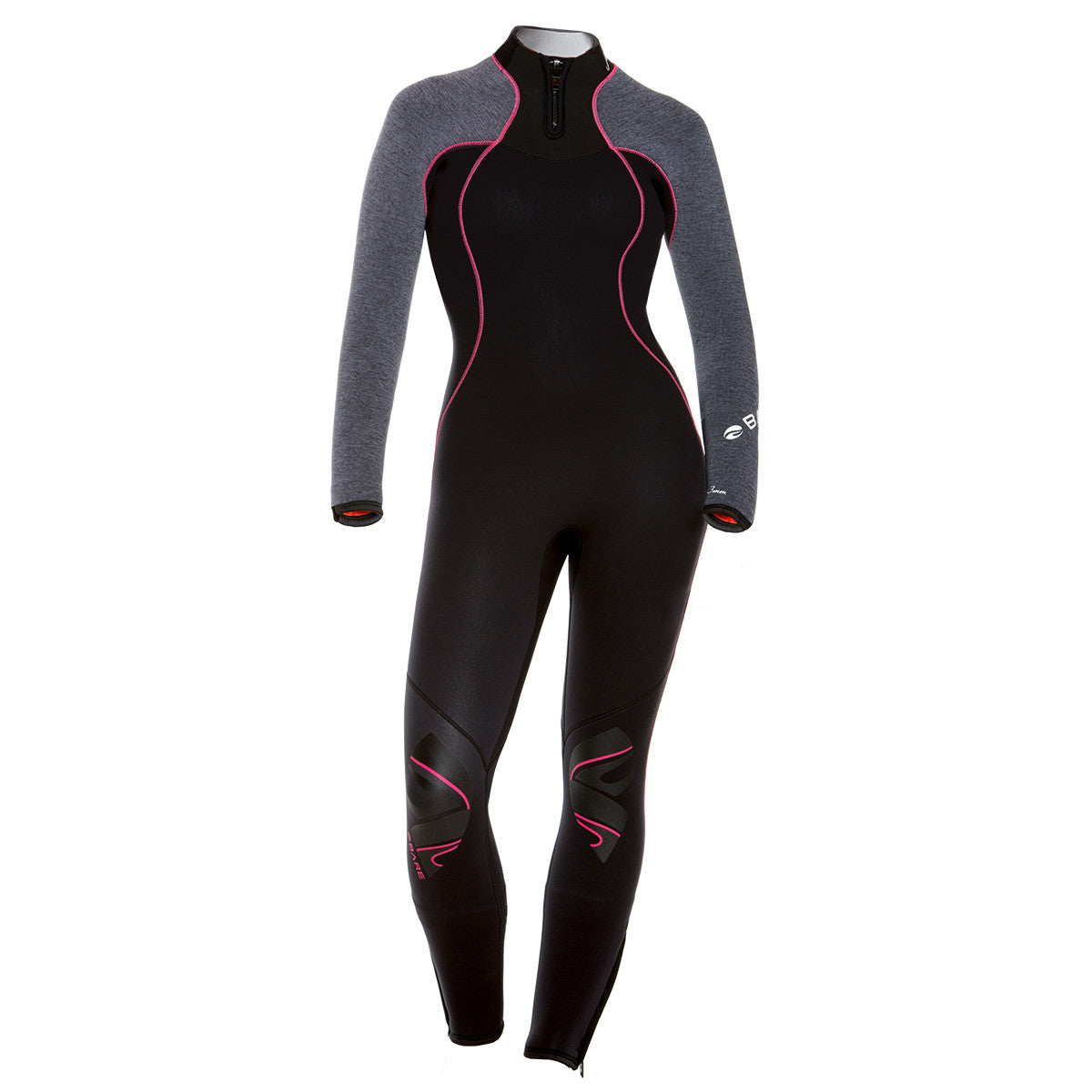 Bare Nixie Ultra Full 3/2mm Grey Heather Wetsuit with Pink Stitching - Perfect for Surfing, Diving & Water Sports