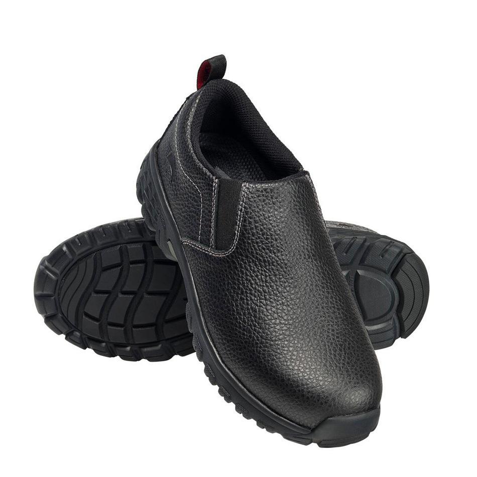 SD10 Alloy Toe Slip-On Work Shoes for Men - Lightweight Safety Shoes with Steel Toe Cap, Non-Slip Rubber Sole - Ideal for Construction, Warehouse & Industrial Work (Black)